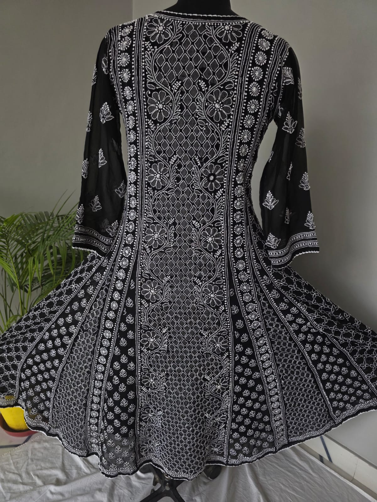 Black Georgette Stitched Full embroidered Anarkali Kalidar Kurta