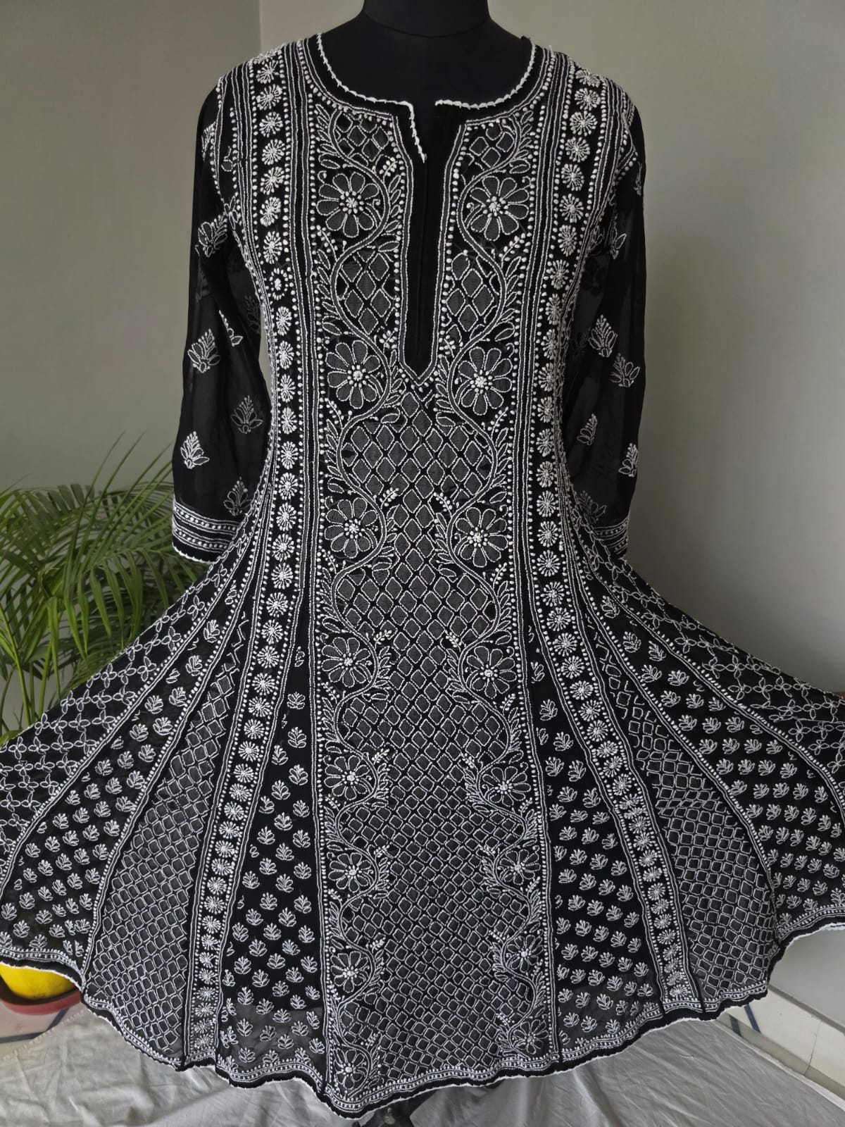 Black Georgette Stitched Full embroidered Anarkali Kalidar Kurta