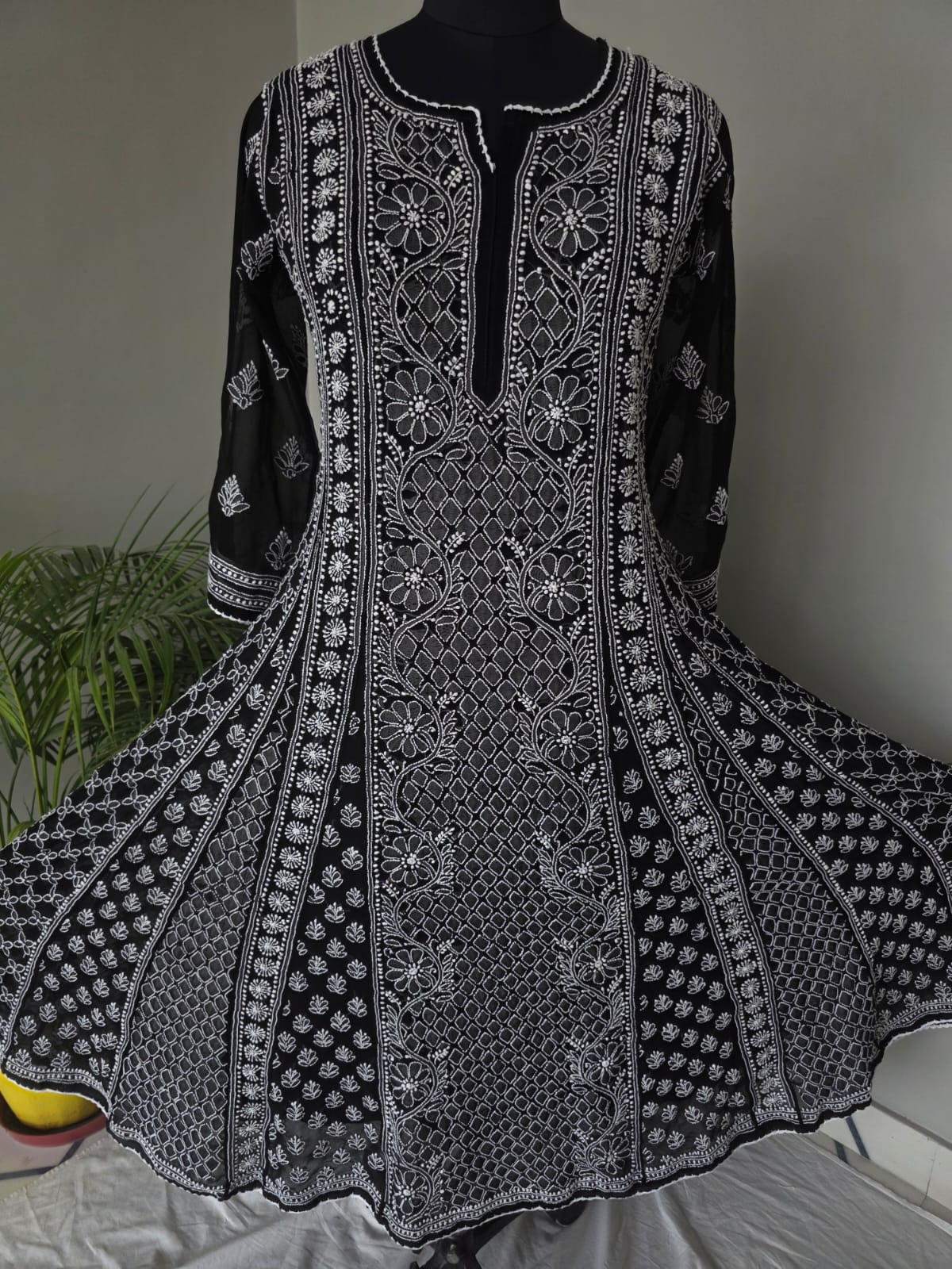 Black Georgette Stitched Full embroidered Anarkali Kalidar Kurta