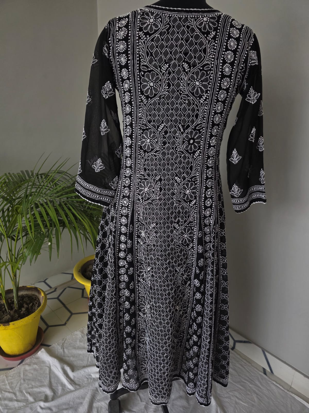 Black Georgette Stitched Full embroidered Anarkali Kalidar Kurta