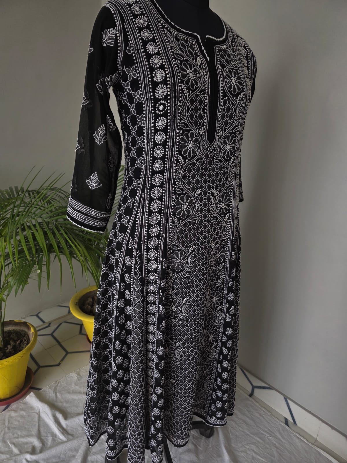 Black Georgette Stitched Full embroidered Anarkali Kalidar Kurta