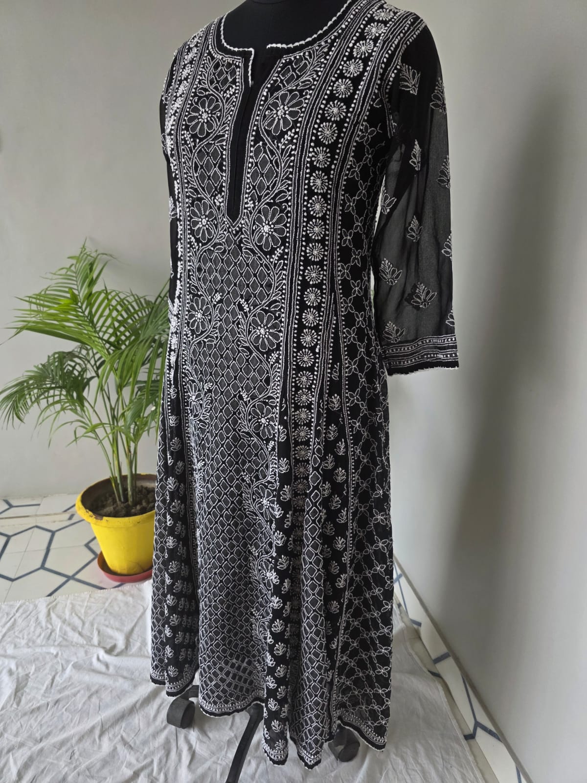 Black Georgette Stitched Full embroidered Anarkali Kalidar Kurta