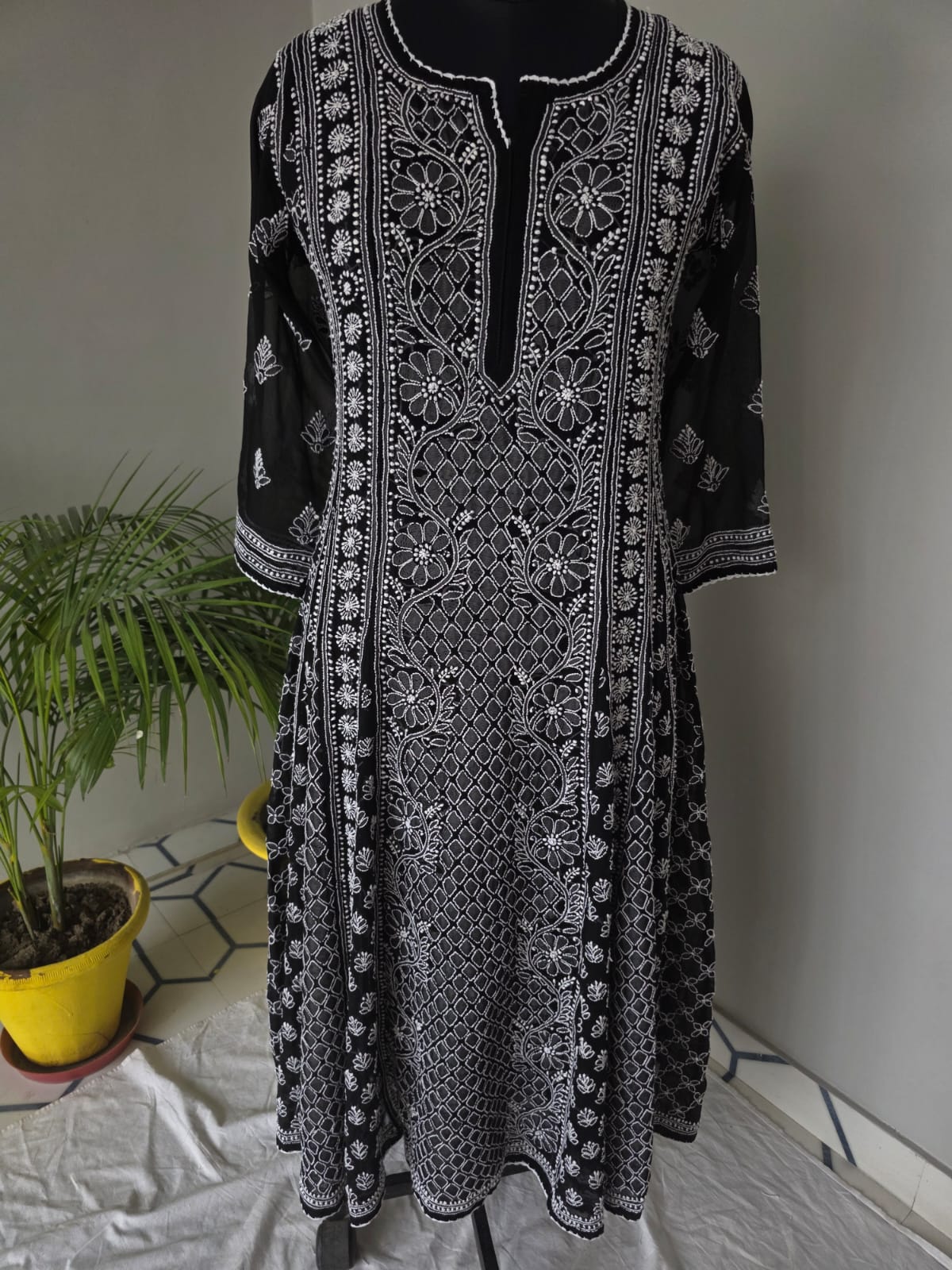 Black Georgette Stitched Full embroidered Anarkali Kalidar Kurta