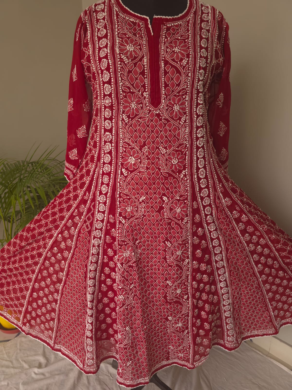 Maoon Georgette Stitched Full embroidered Anarkali Kalidar Kurta