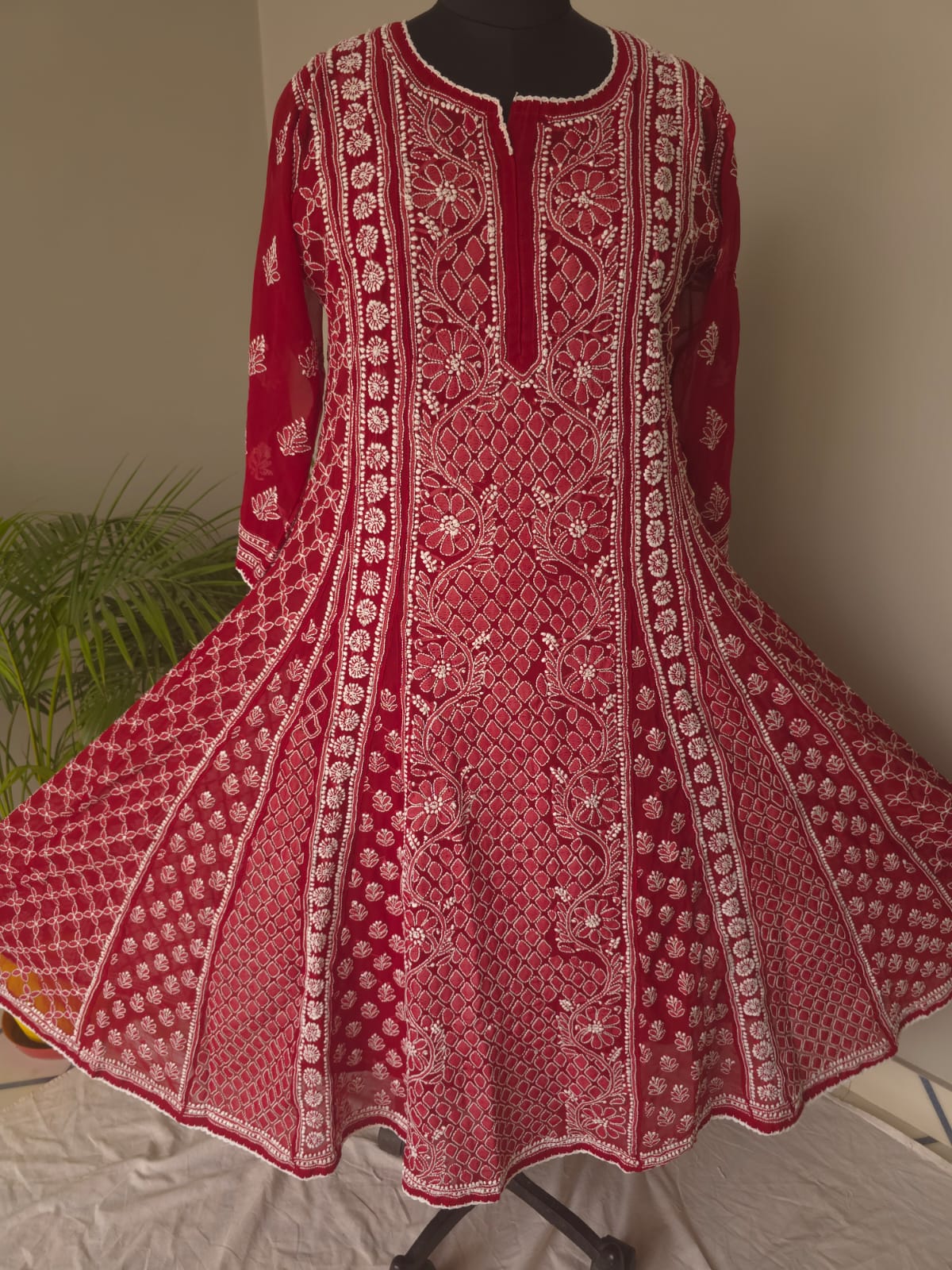 Maoon Georgette Stitched Full embroidered Anarkali Kalidar Kurta