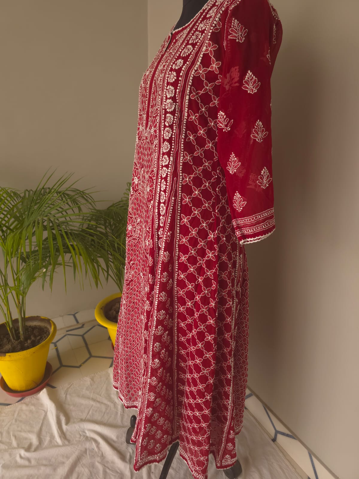 Maoon Georgette Stitched Full embroidered Anarkali Kalidar Kurta