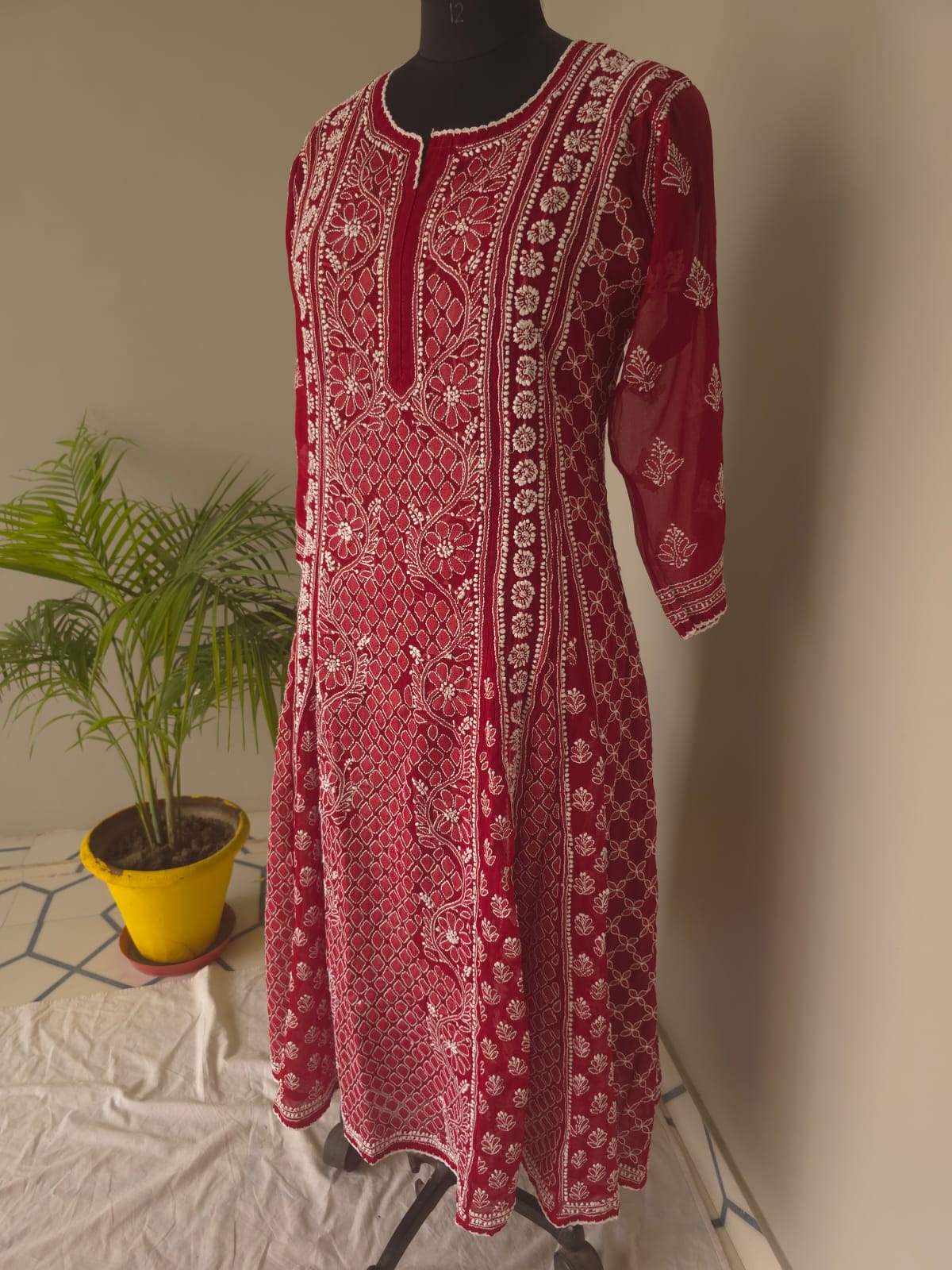 Maoon Georgette Stitched Full embroidered Anarkali Kalidar Kurta