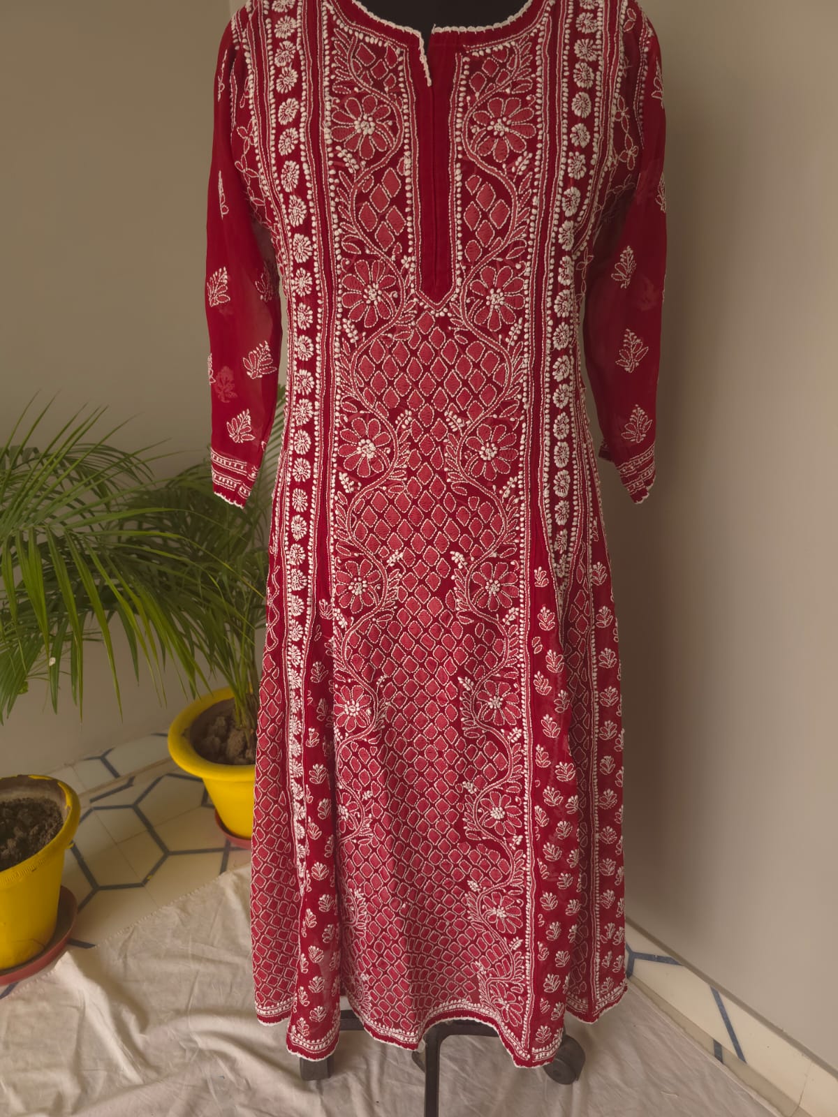 Maoon Georgette Stitched Full embroidered Anarkali Kalidar Kurta