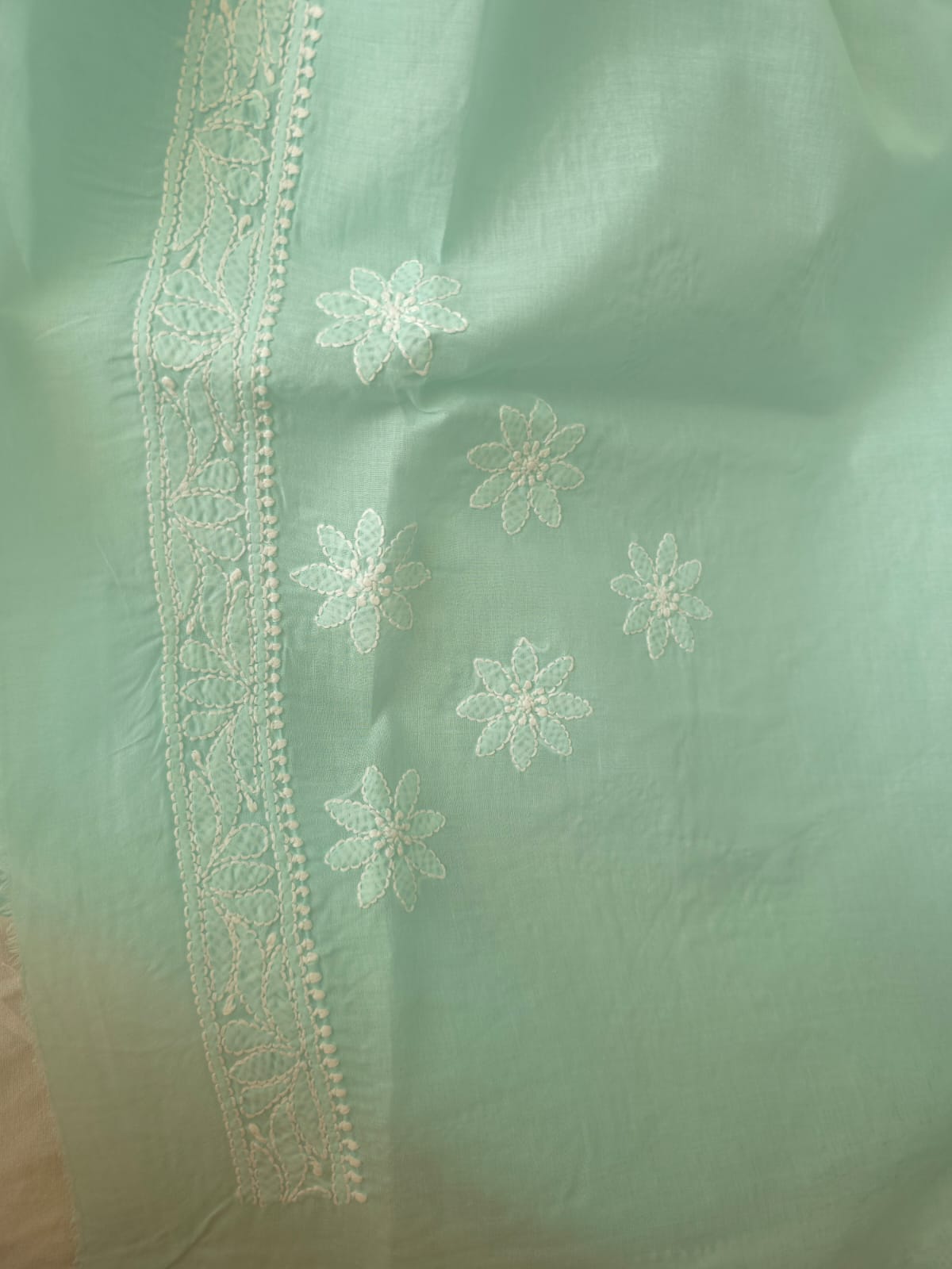 Sea Green Cotton Saree with Beautiful Chikankari