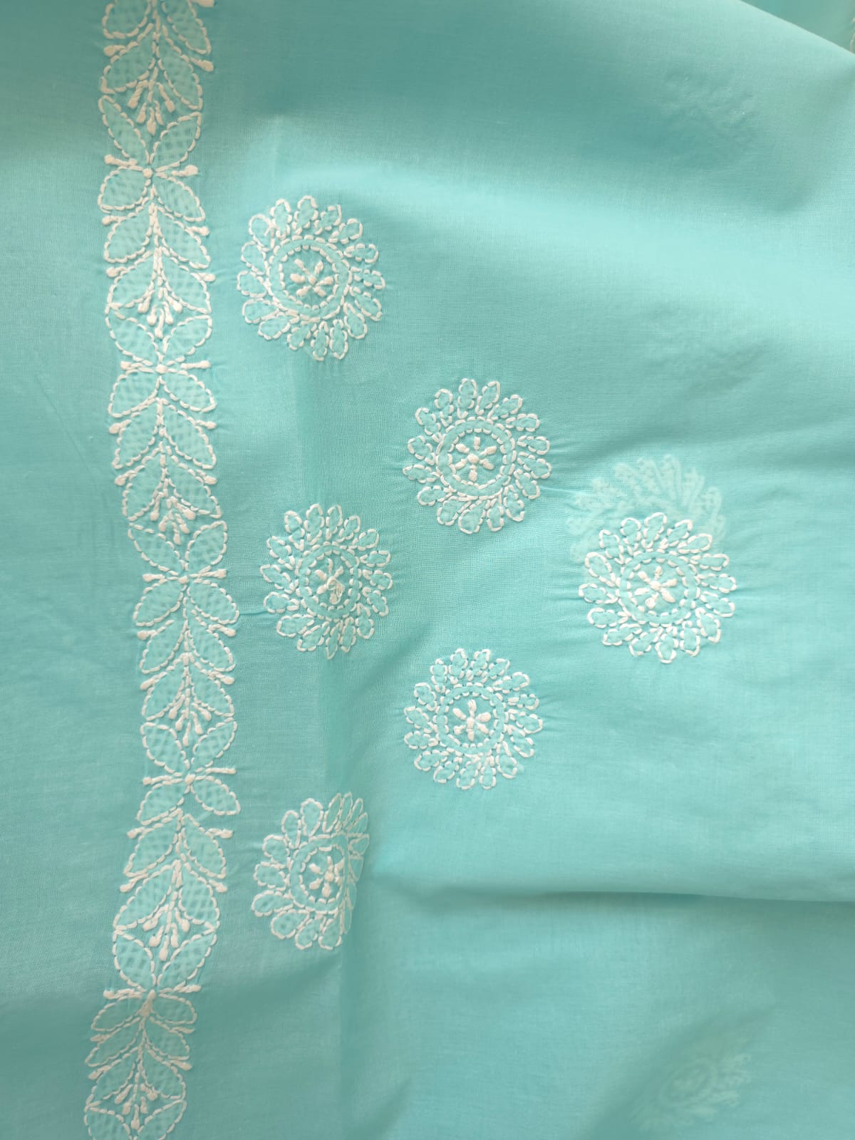 Sky Blue Cotton Saree with beautiful chikankari