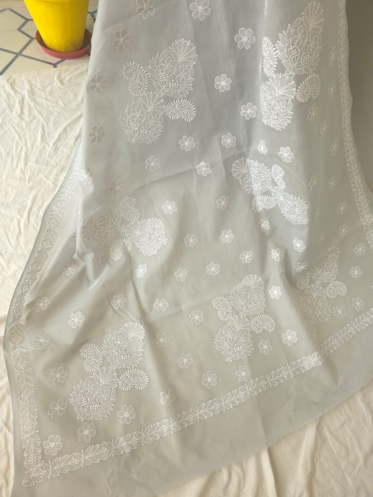Light Grey Cotton Saree with Beautiful Chikankari