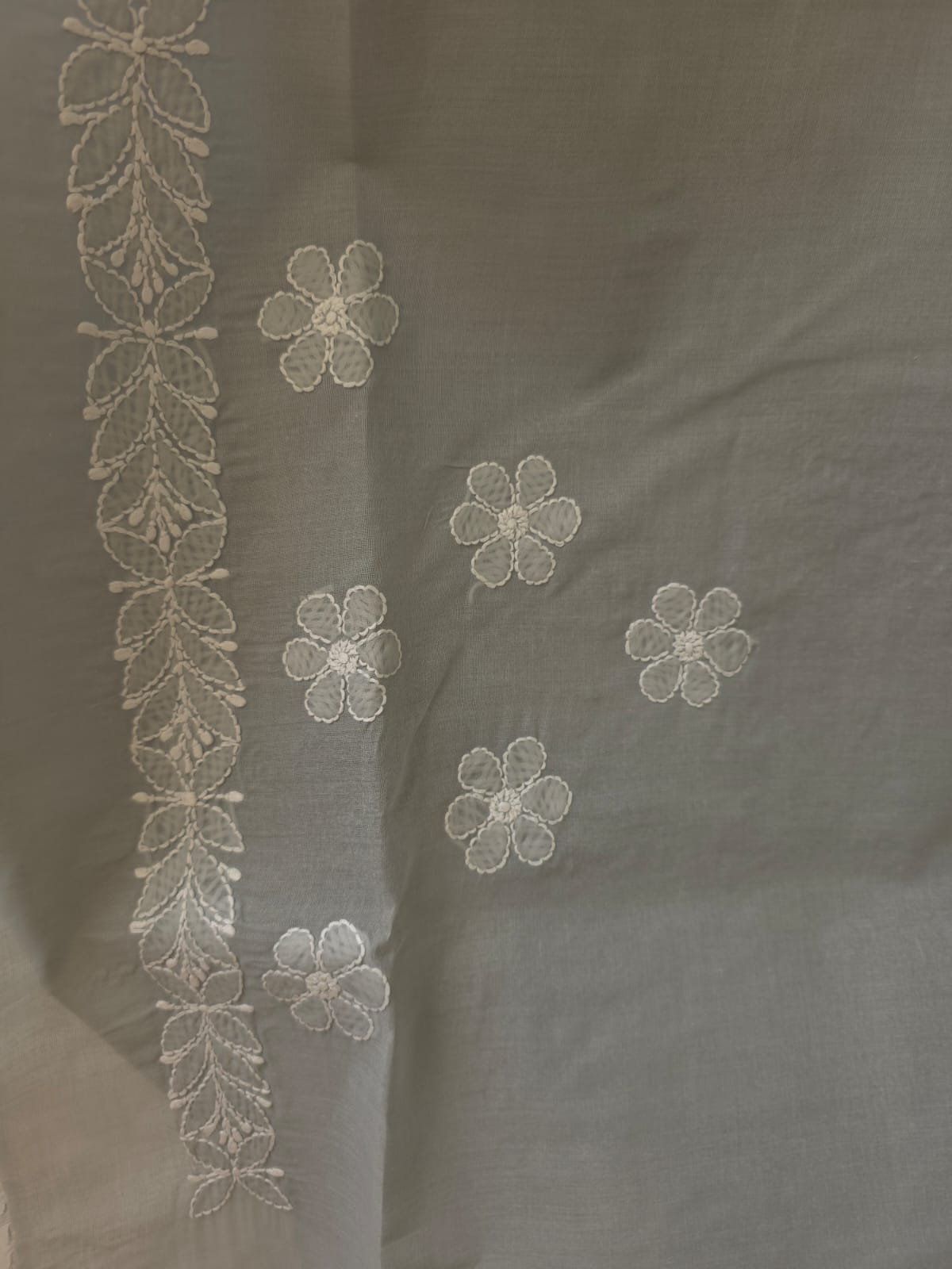 Light Grey Cotton Saree with Beautiful Chikankari