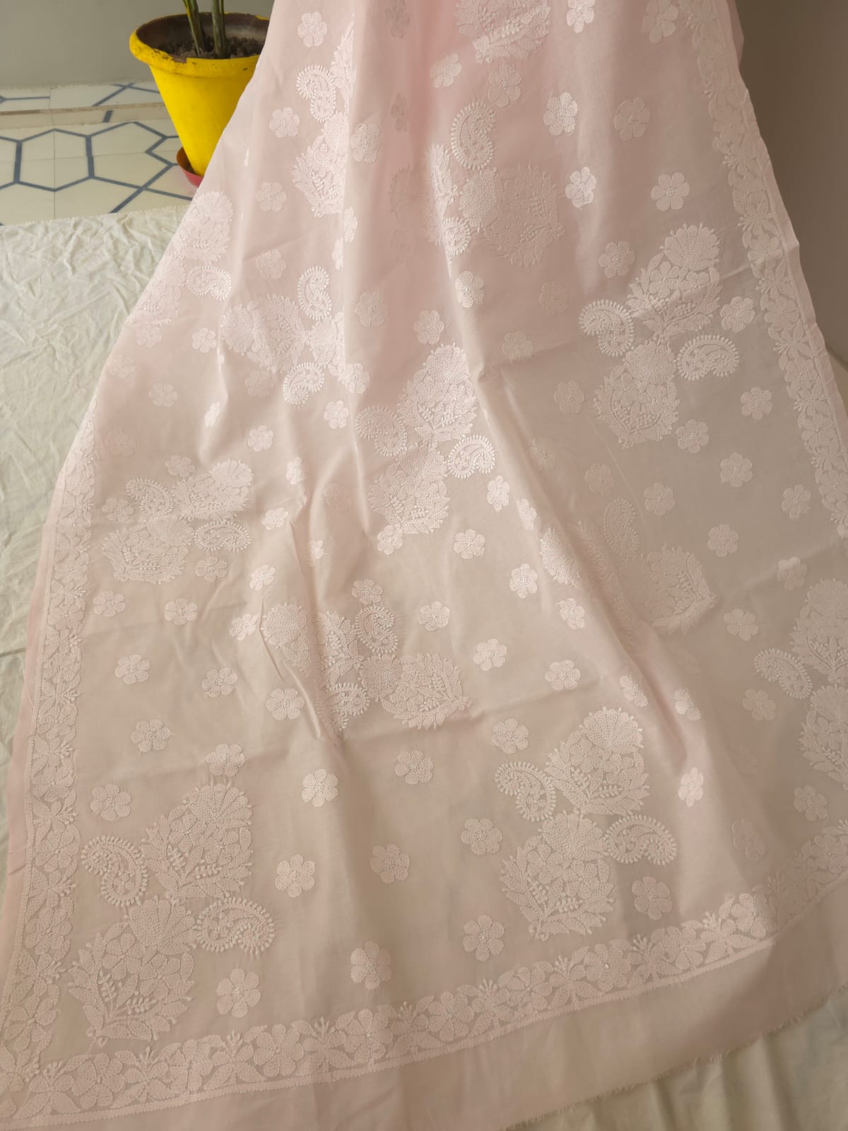 Baby pink Cotton saree with beautiful chikankari