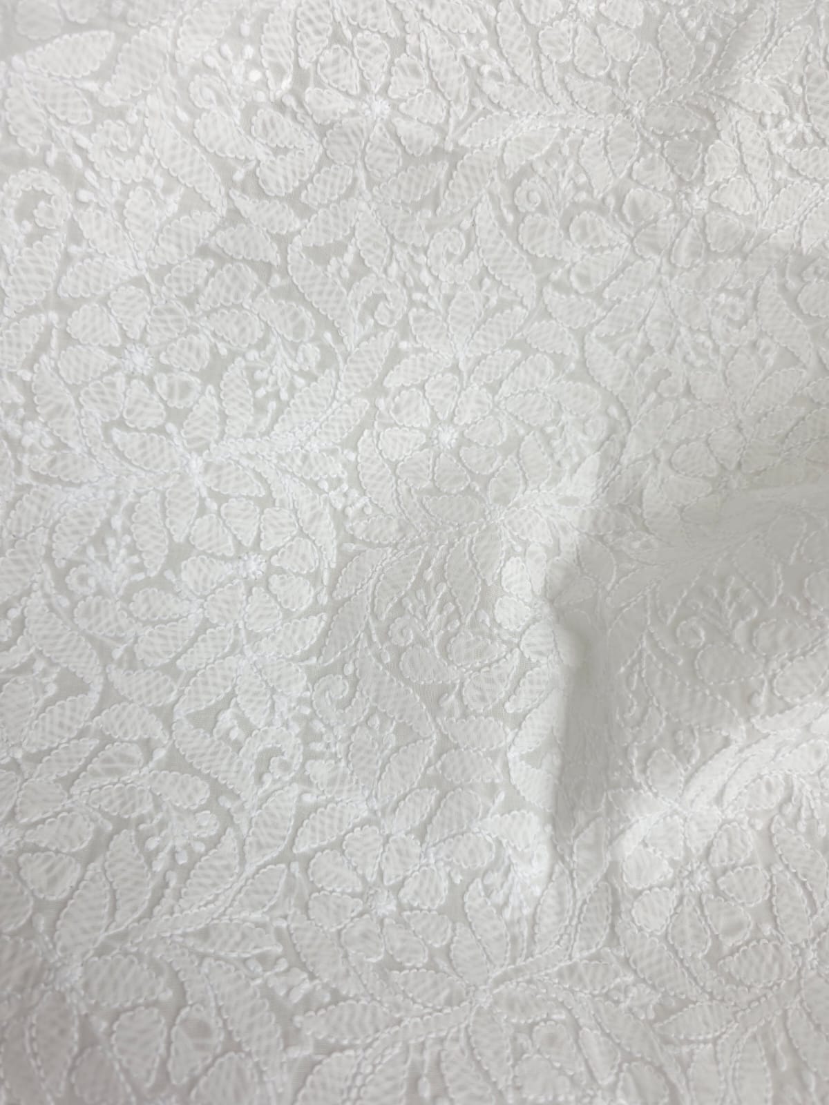 White Front Jaalwork Kurta fabric