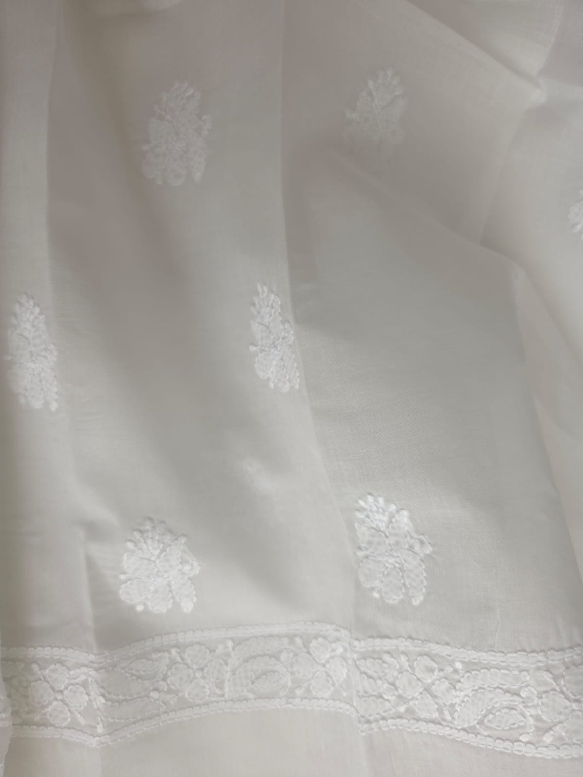 White Front Jaalwork Kurta fabric