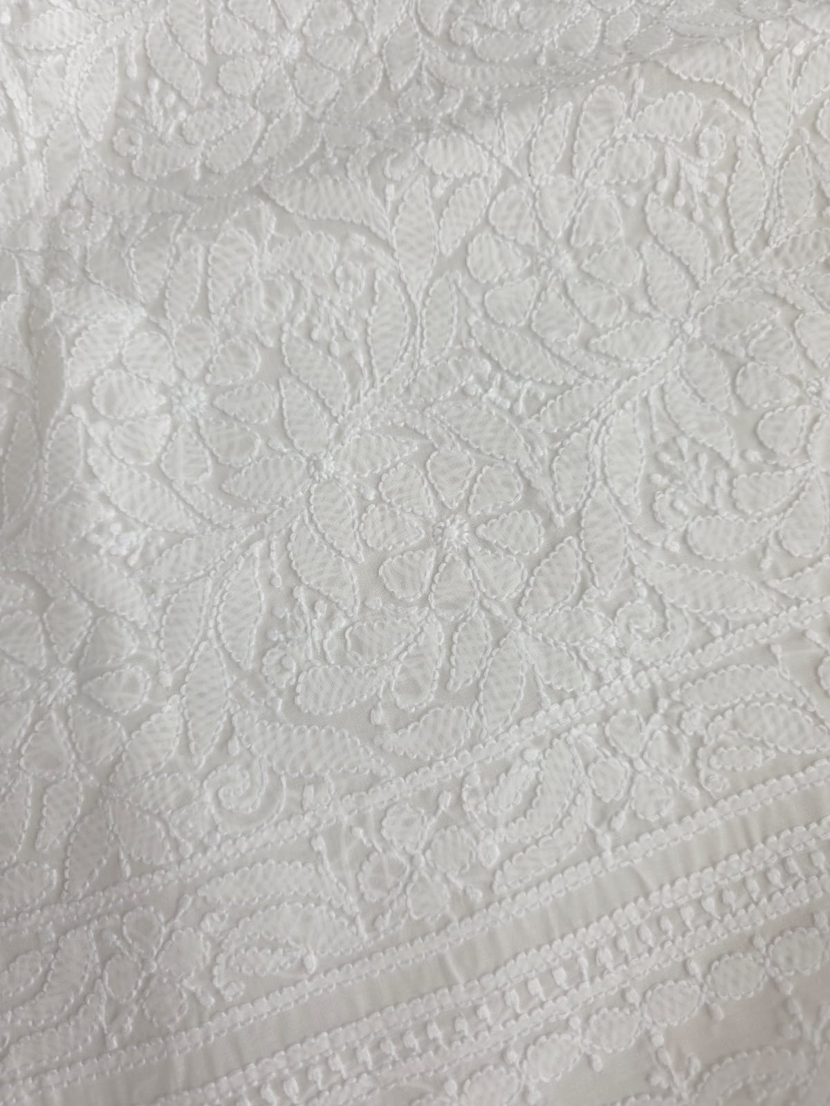White Front Jaalwork Kurta fabric