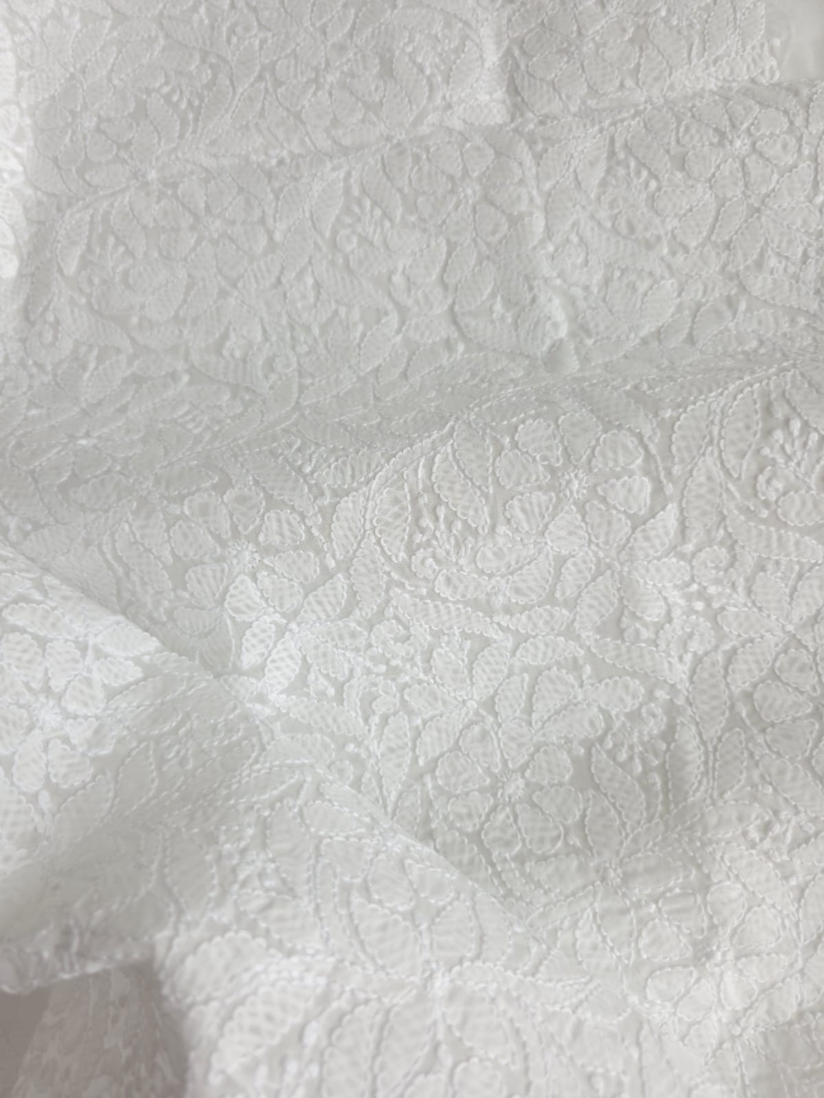 White Front Jaalwork Kurta fabric