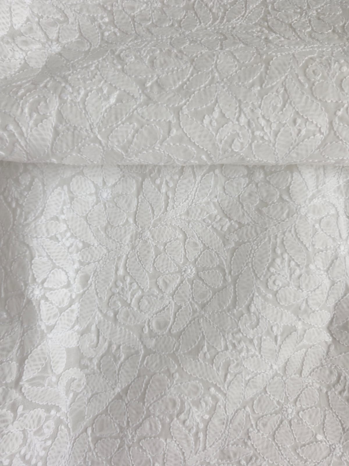 White Front Jaalwork Kurta fabric