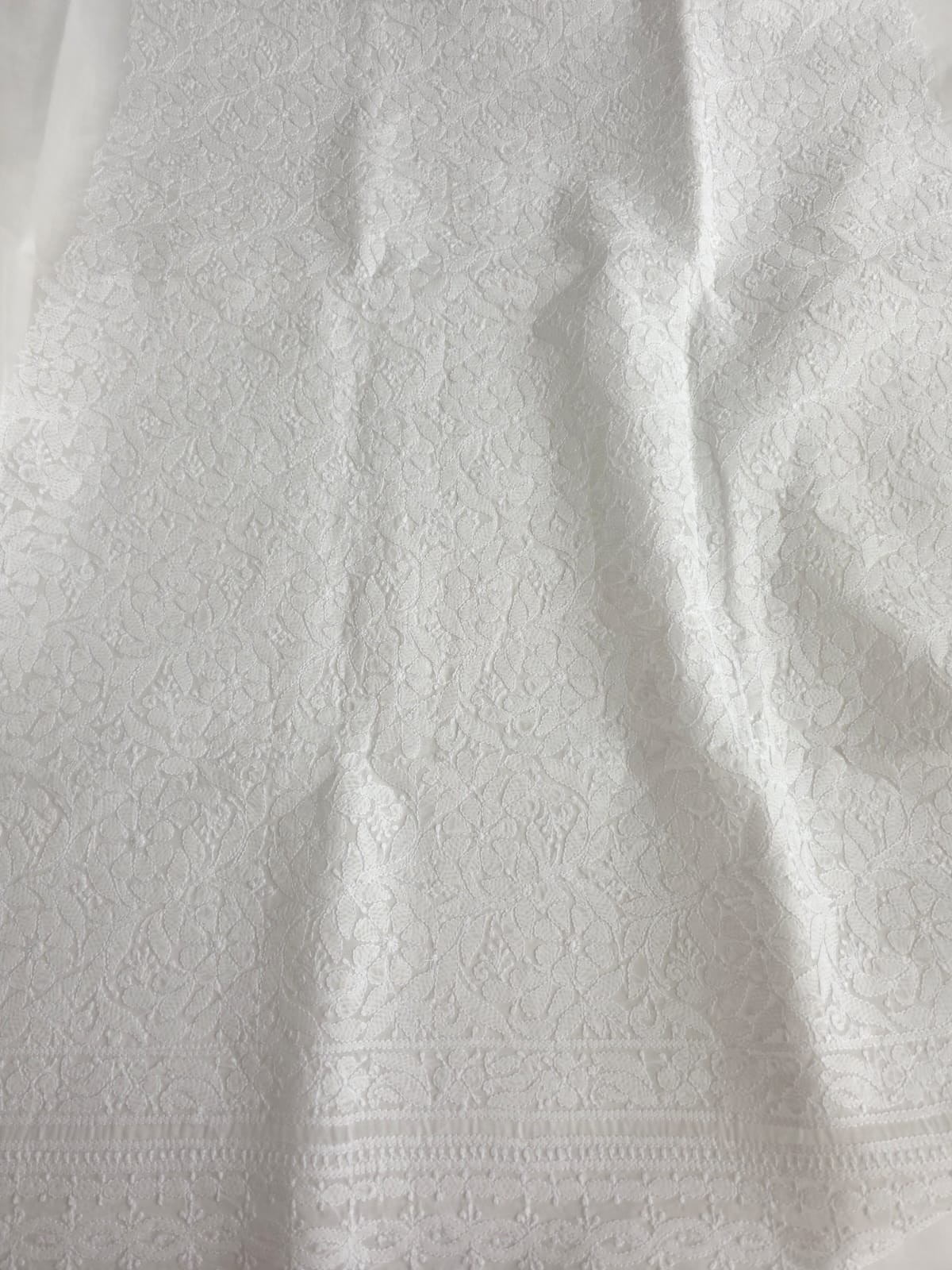 White Front Jaalwork Kurta fabric