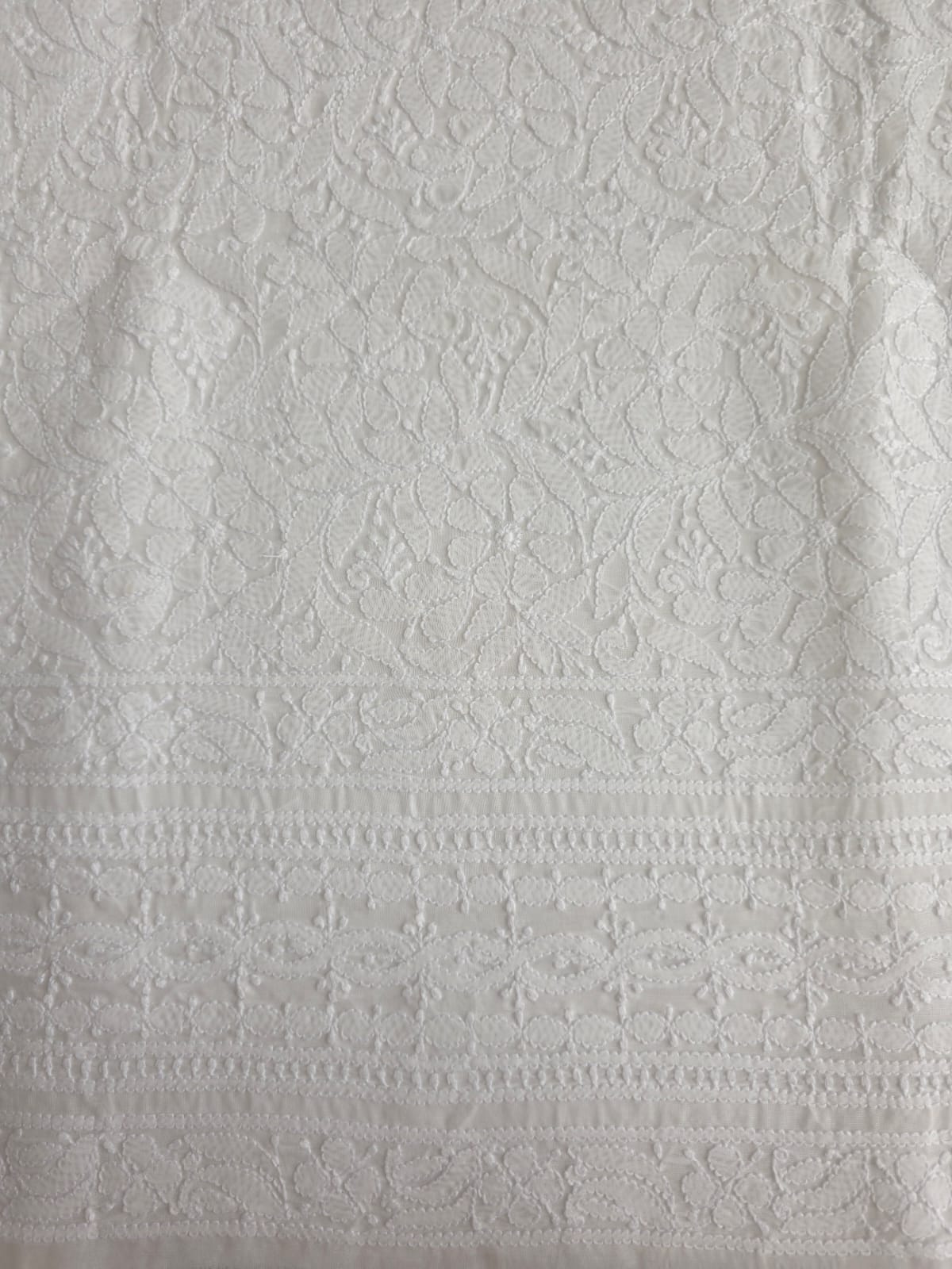 White Front Jaalwork Kurta fabric