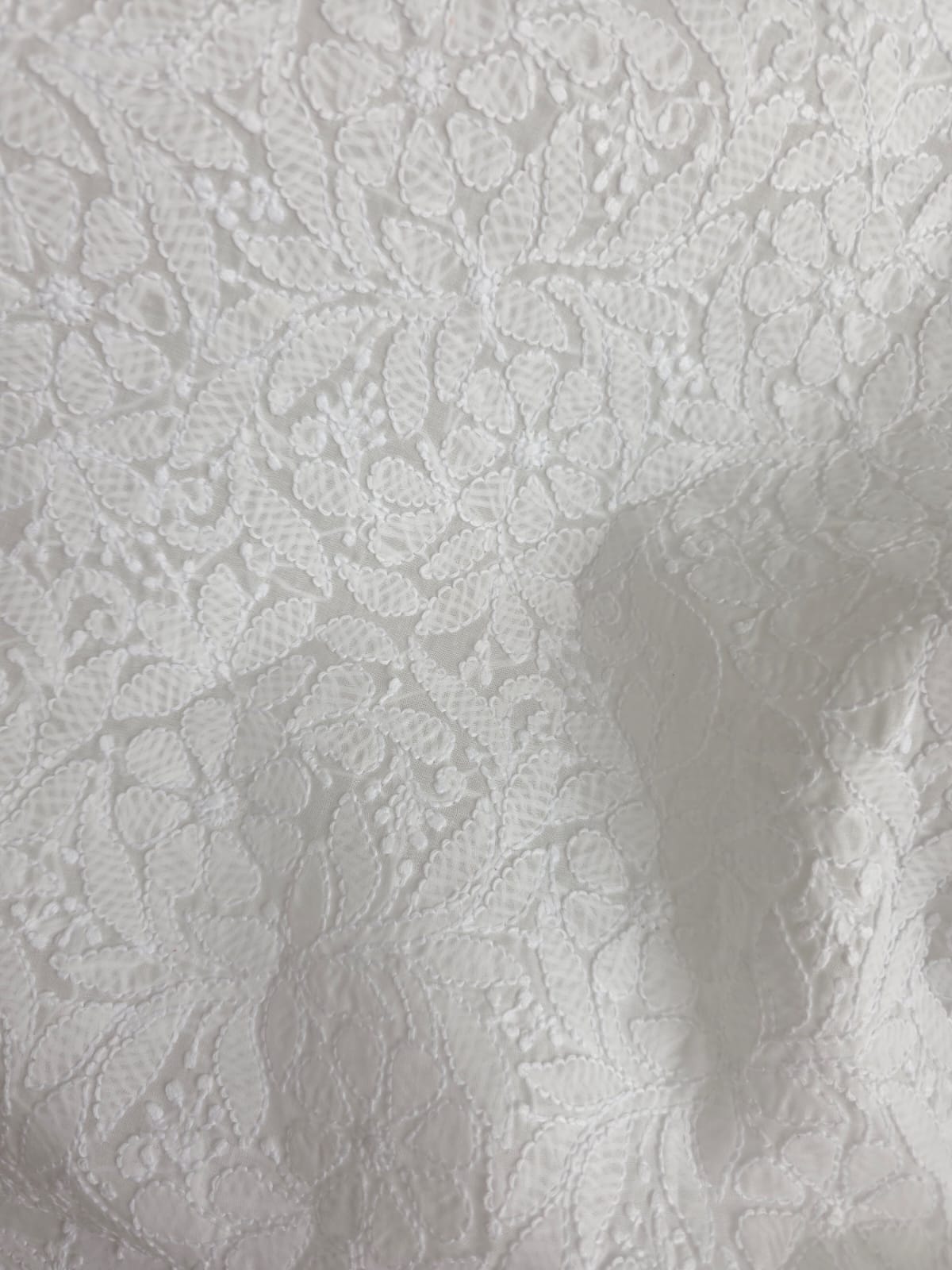 White Front Jaalwork Kurta fabric