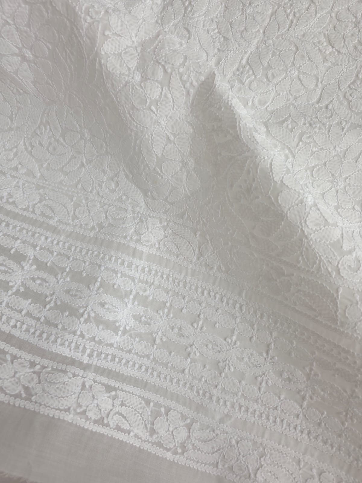 White Front Jaalwork Kurta fabric