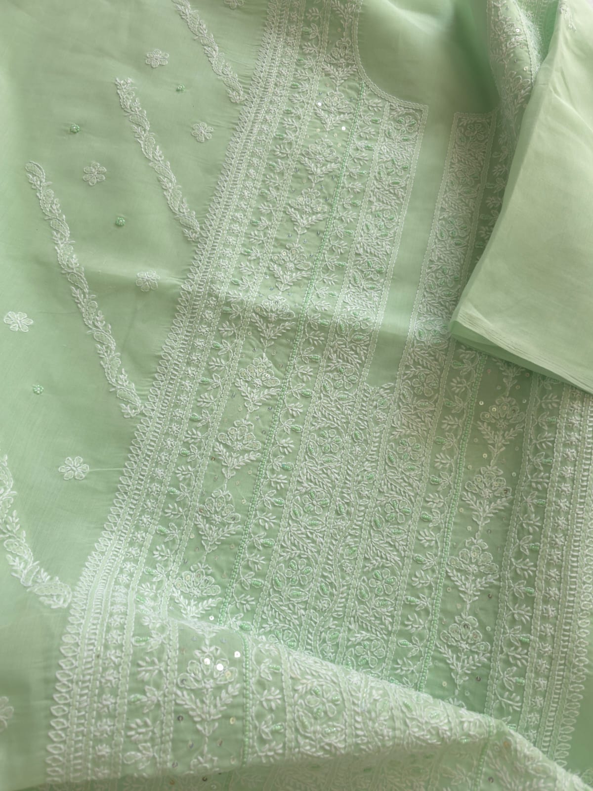 Mint Green Cotton Full set with handwork and embellishments