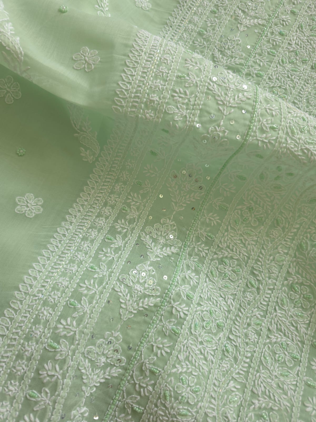 Mint Green Cotton Full set with handwork and embellishments