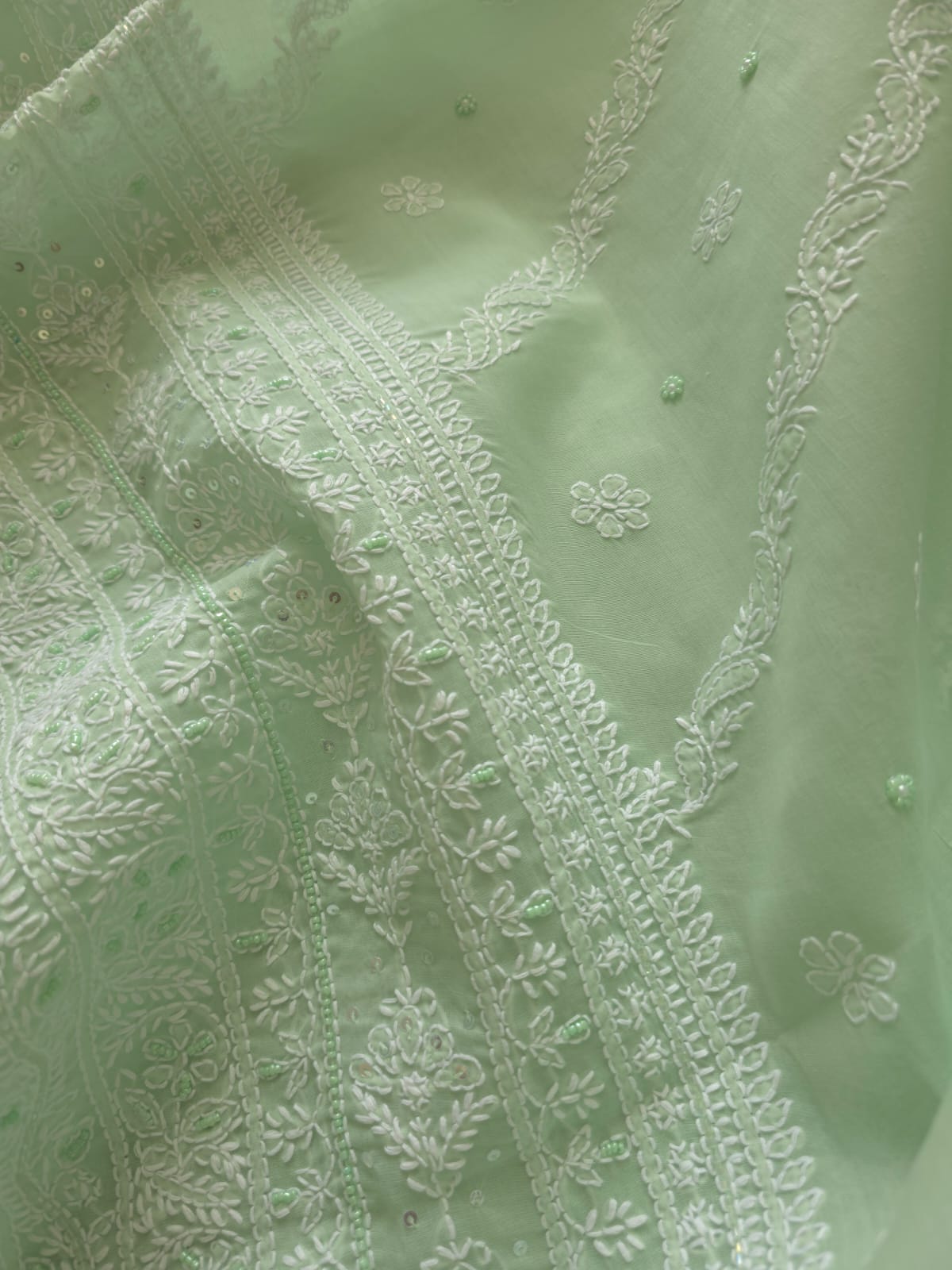 Mint Green Cotton Full set with handwork and embellishments