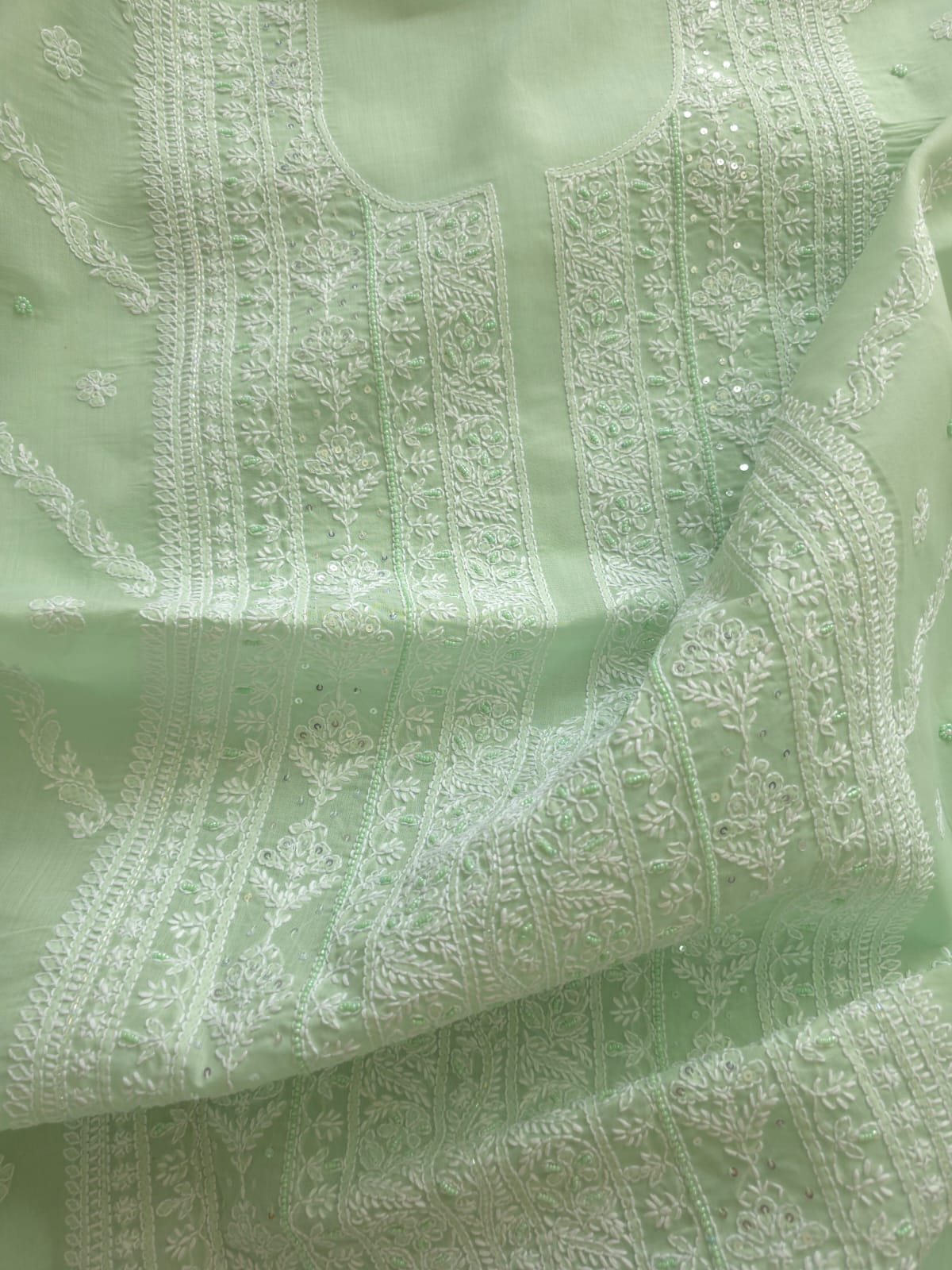 Mint Green Cotton Full set with handwork and embellishments