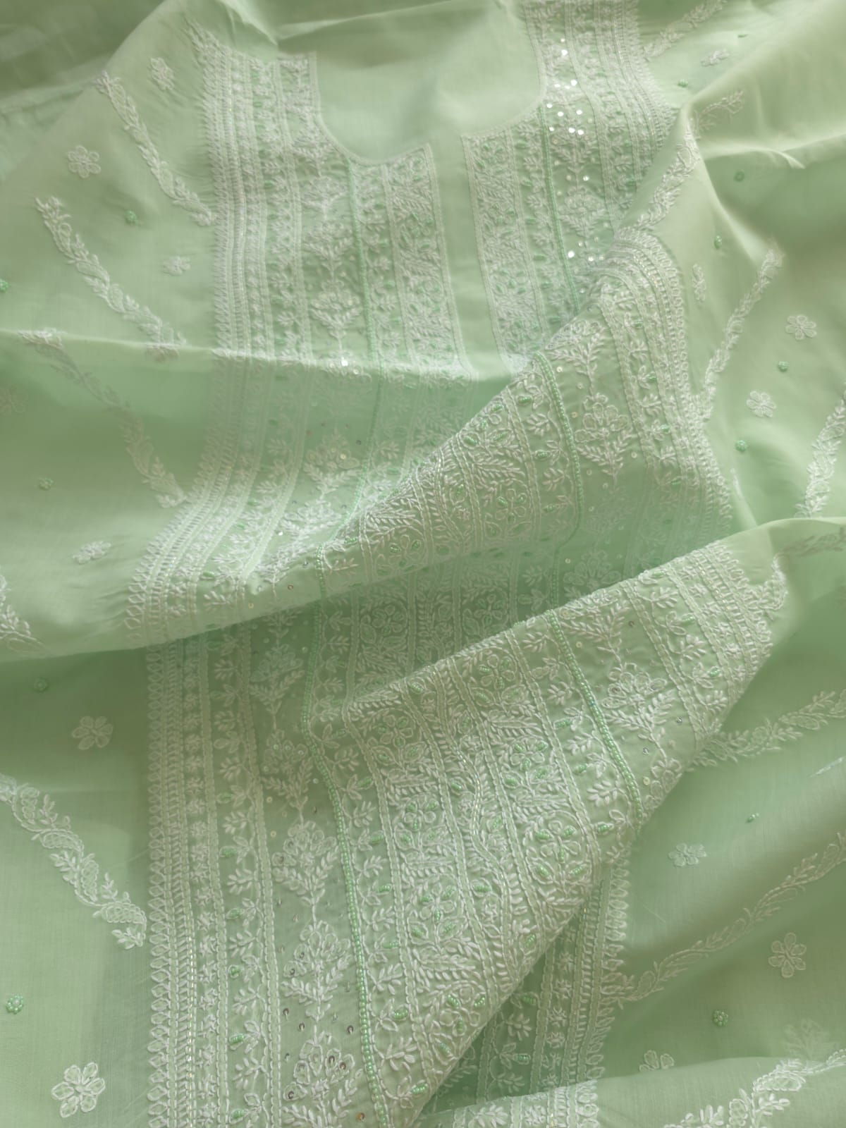 Mint Green Cotton Full set with handwork and embellishments