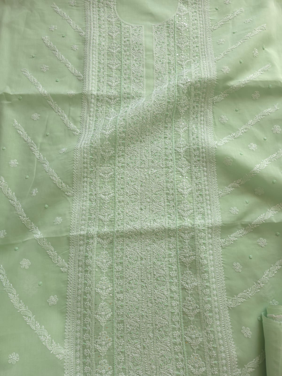 Mint Green Cotton Full set with handwork and embellishments