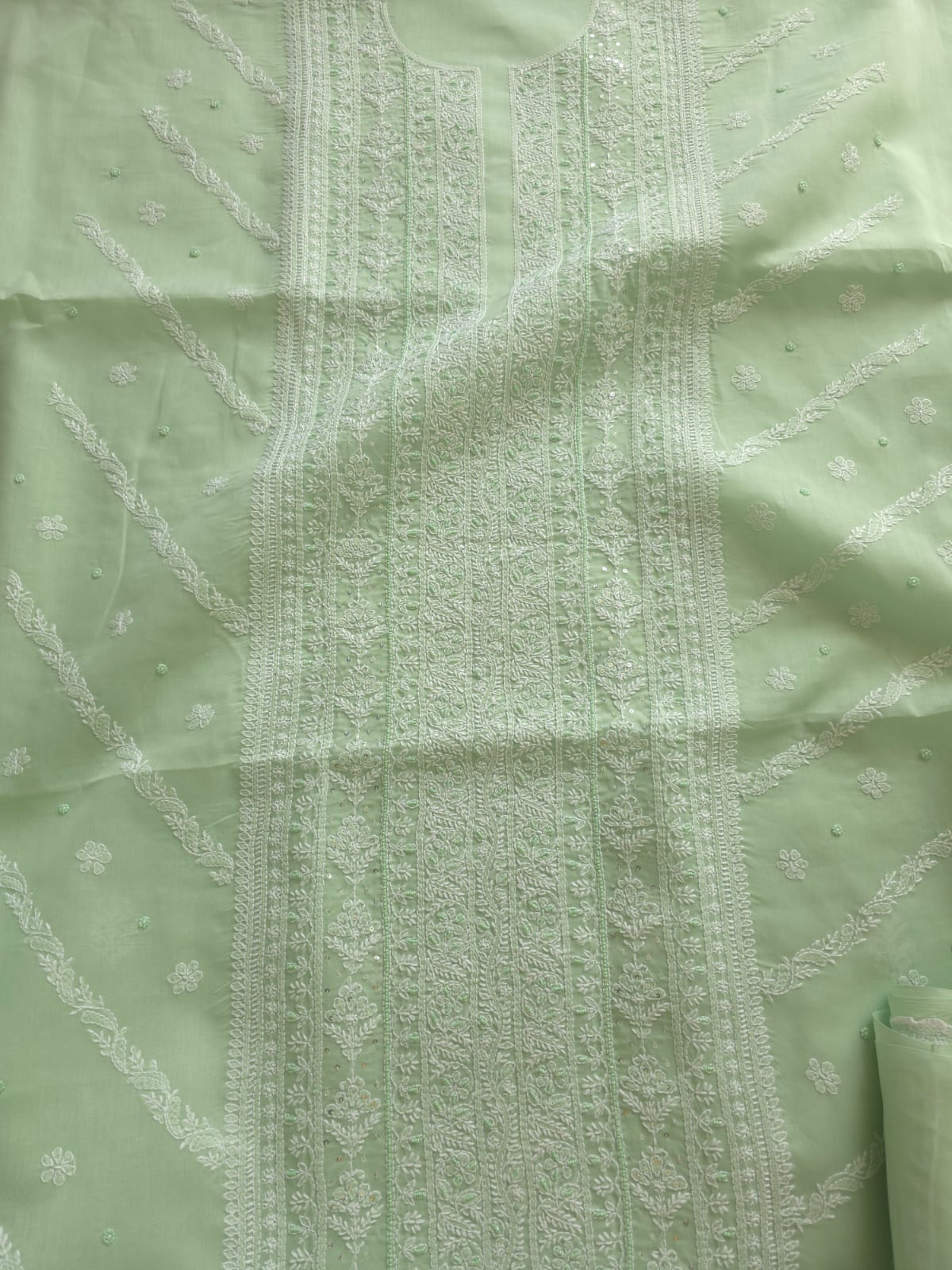 Mint Green Cotton Full set with handwork and embellishments