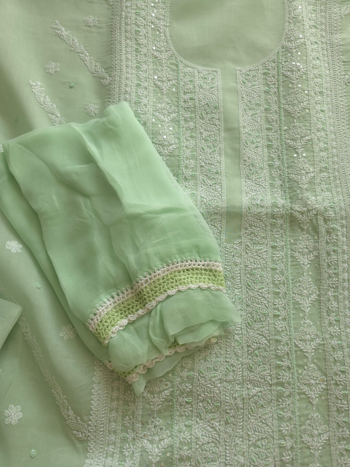 Mint Green Cotton Full set with handwork and embellishments
