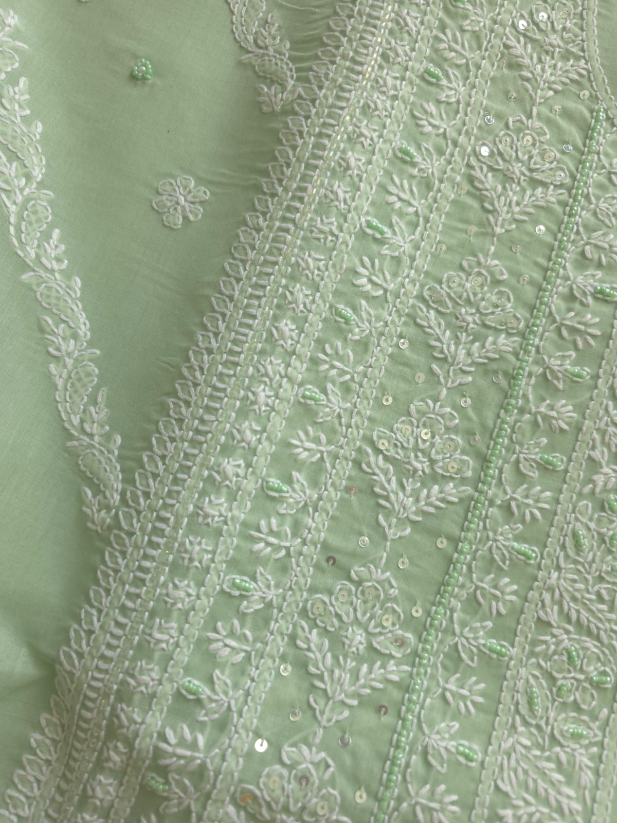 Mint Green Cotton Full set with handwork and embellishments
