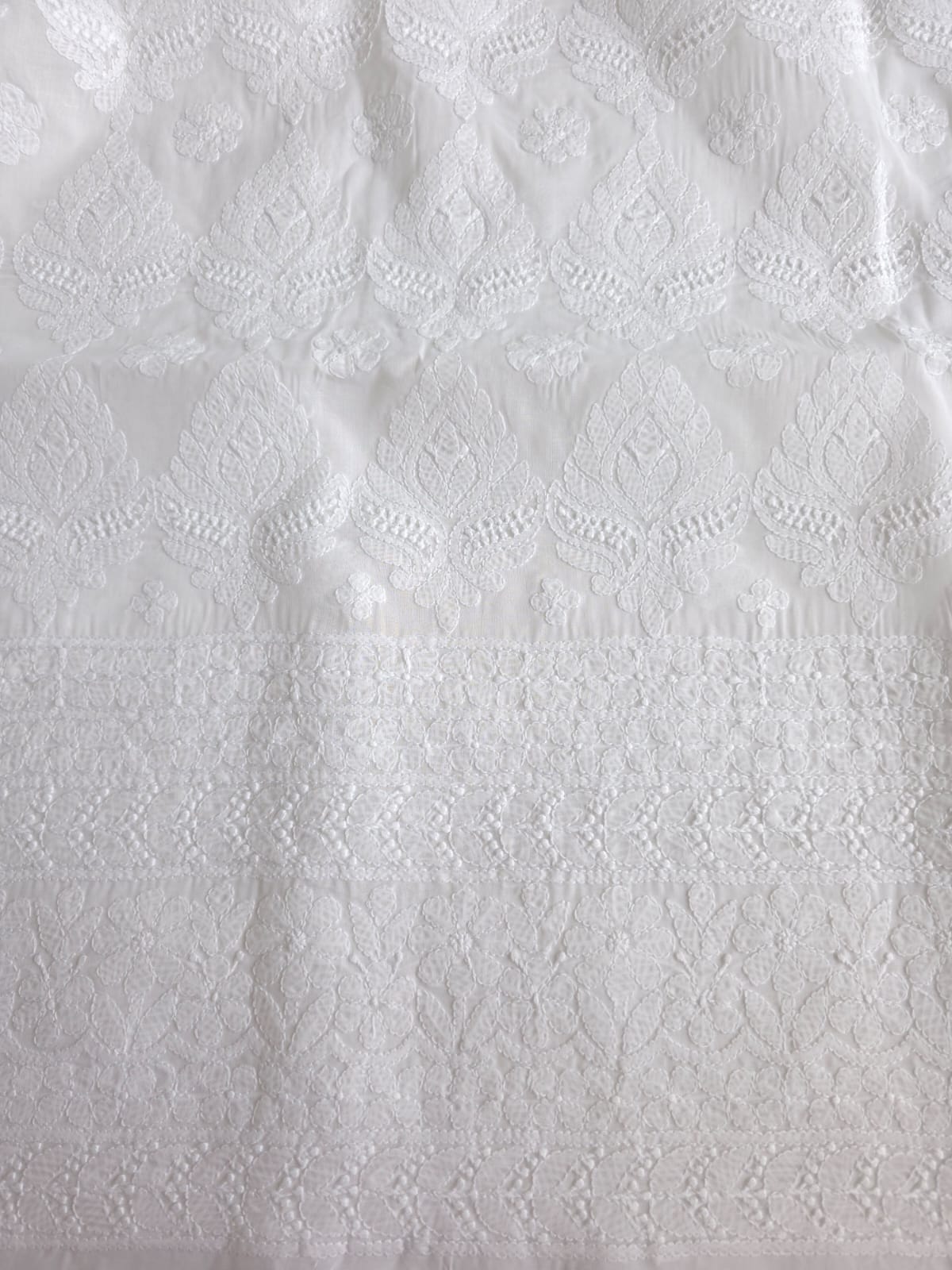White Cotton  kurta fabric with extremely fine chikankari handwork