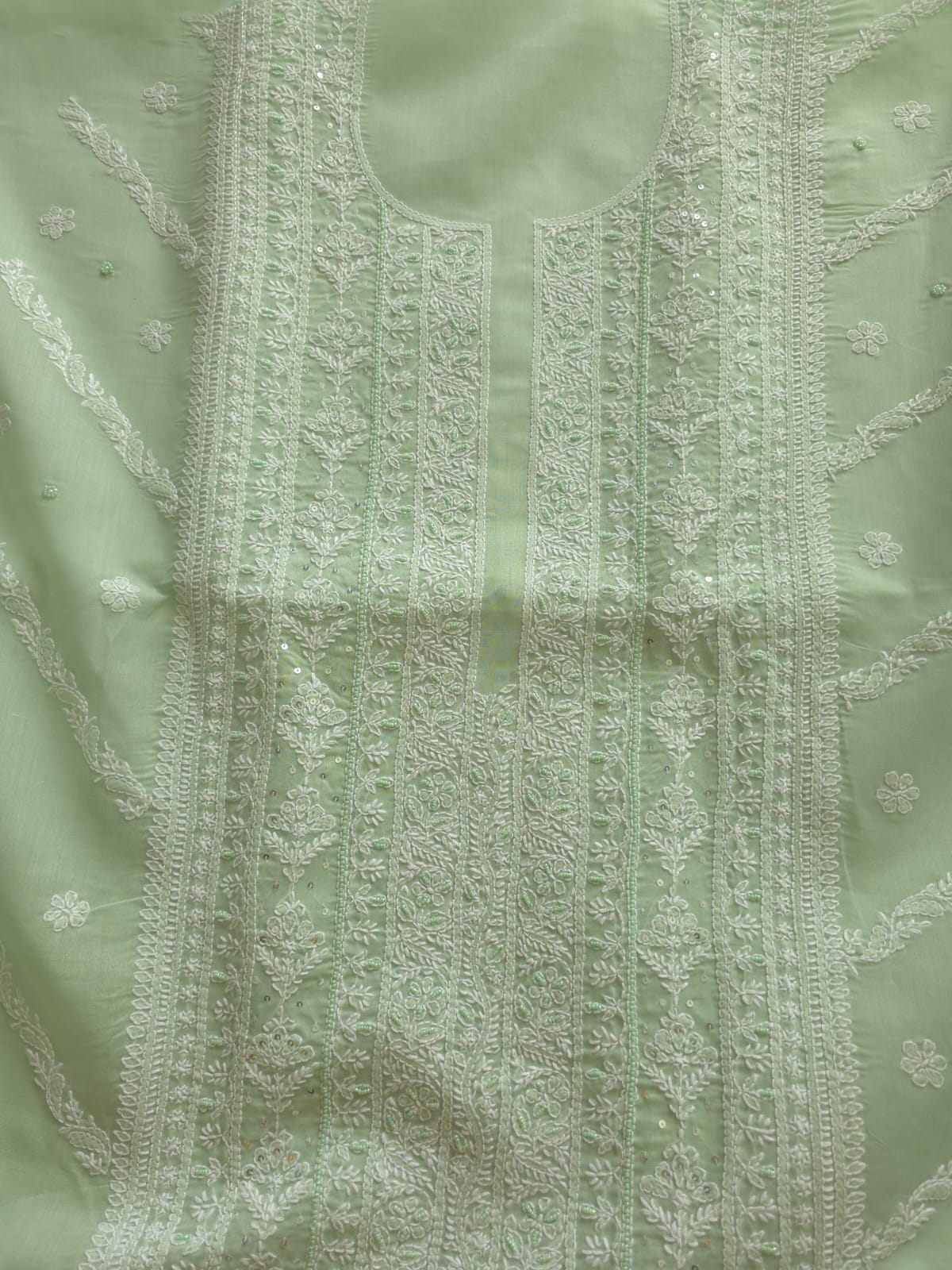 Mint Green Cotton Full set with handwork and embellishments