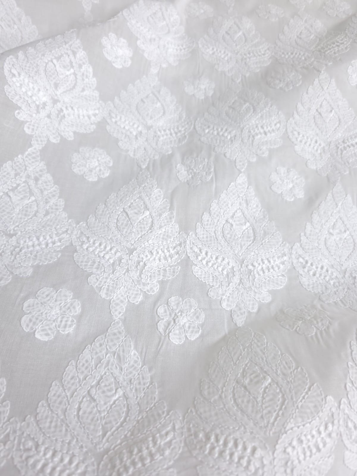 White Cotton kurta fabric with extremely fine chikankari handwork