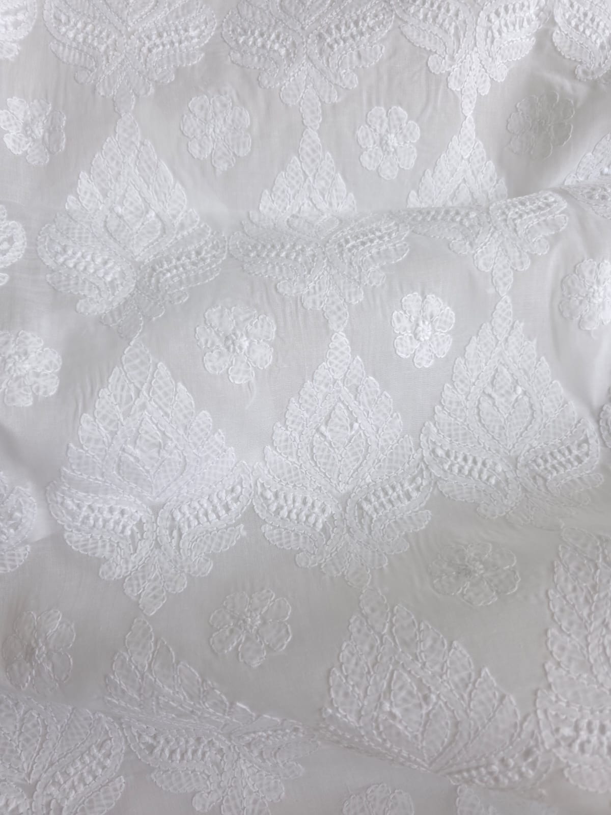 White Cotton  kurta fabric with extremely fine chikankari handwork