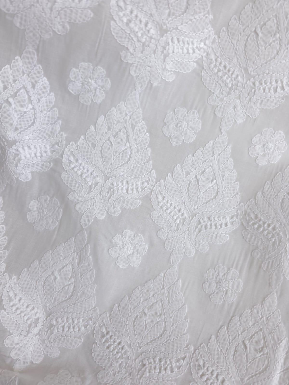 White Cotton  kurta fabric with extremely fine chikankari handwork