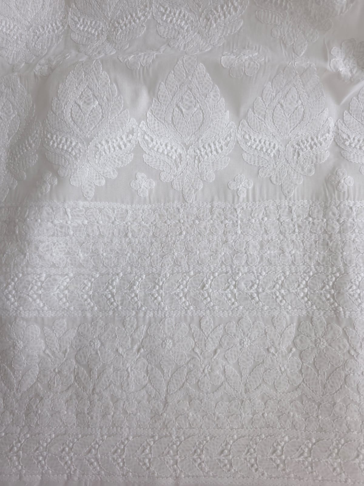 White Cotton  kurta fabric with extremely fine chikankari handwork