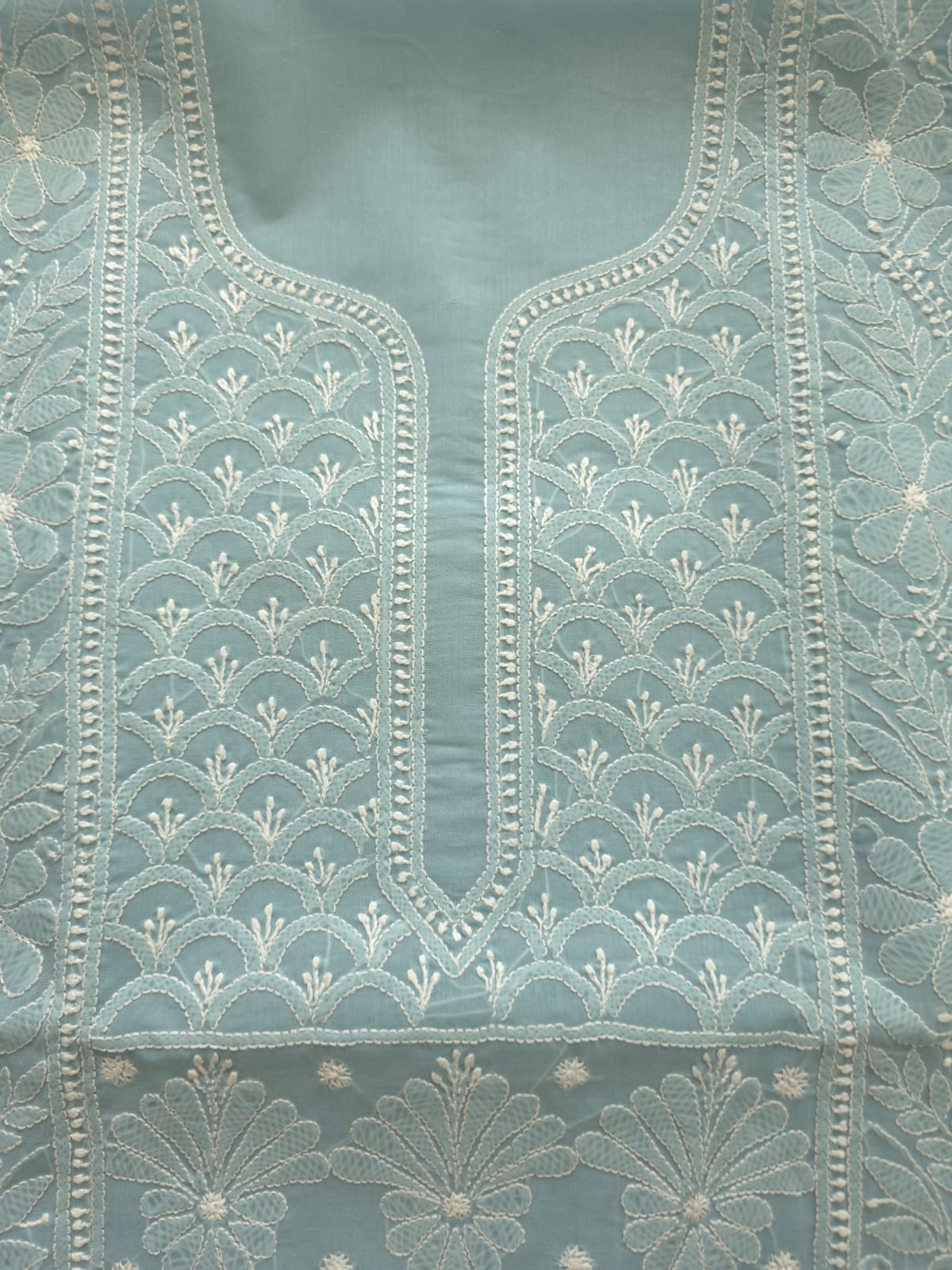 Grey Cotton full set with Fine chikankari Only