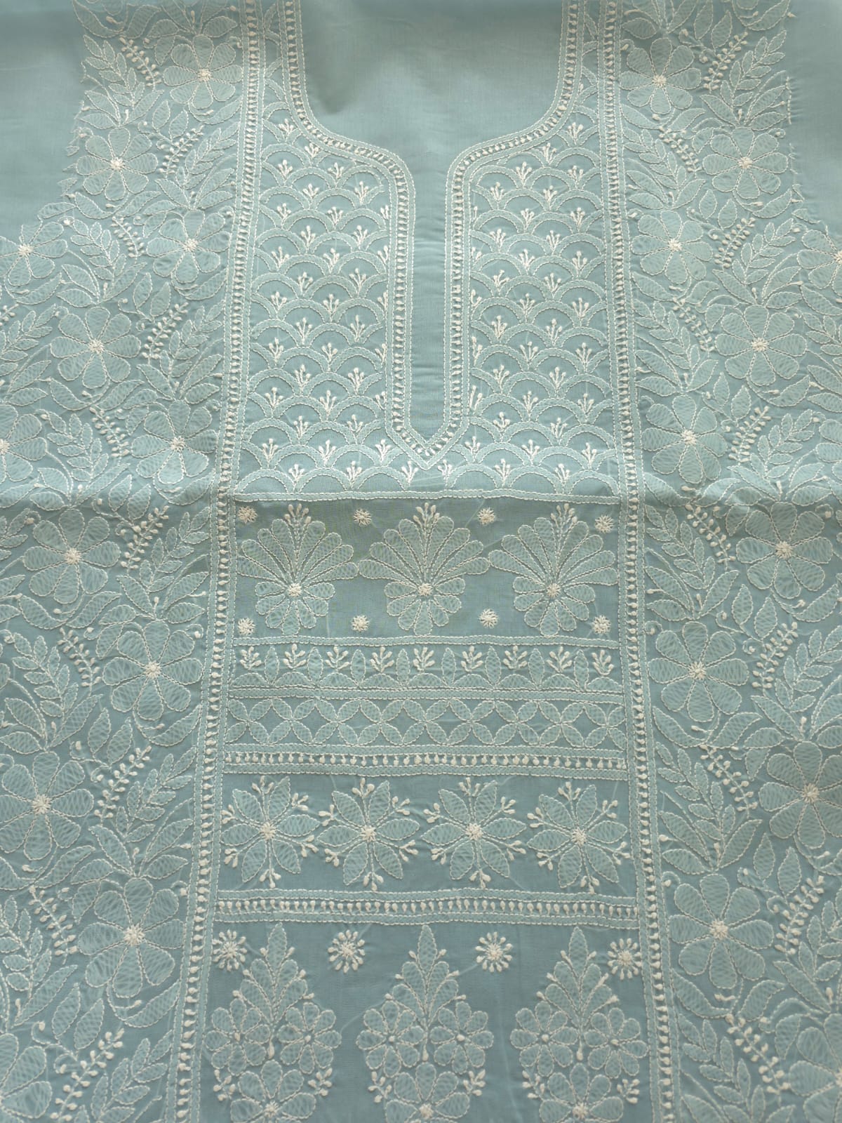 Grey Cotton full set with Fine chikankari Only