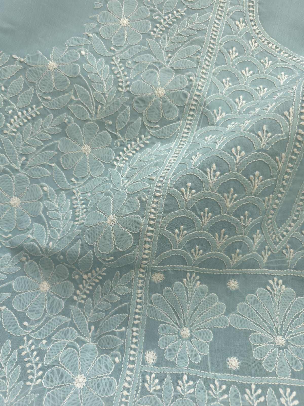 Grey Cotton full set with Fine chikankari Only