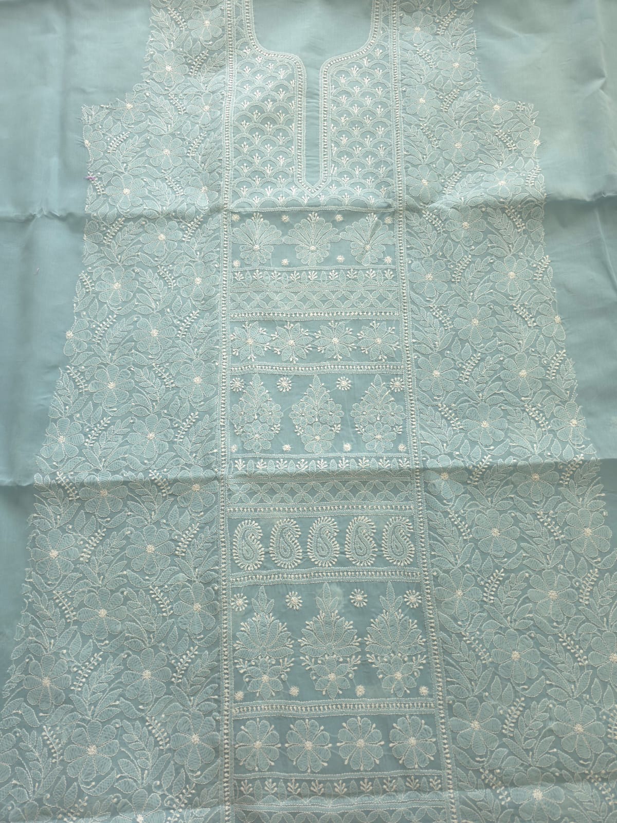 Grey Cotton full set with Fine chikankari Only