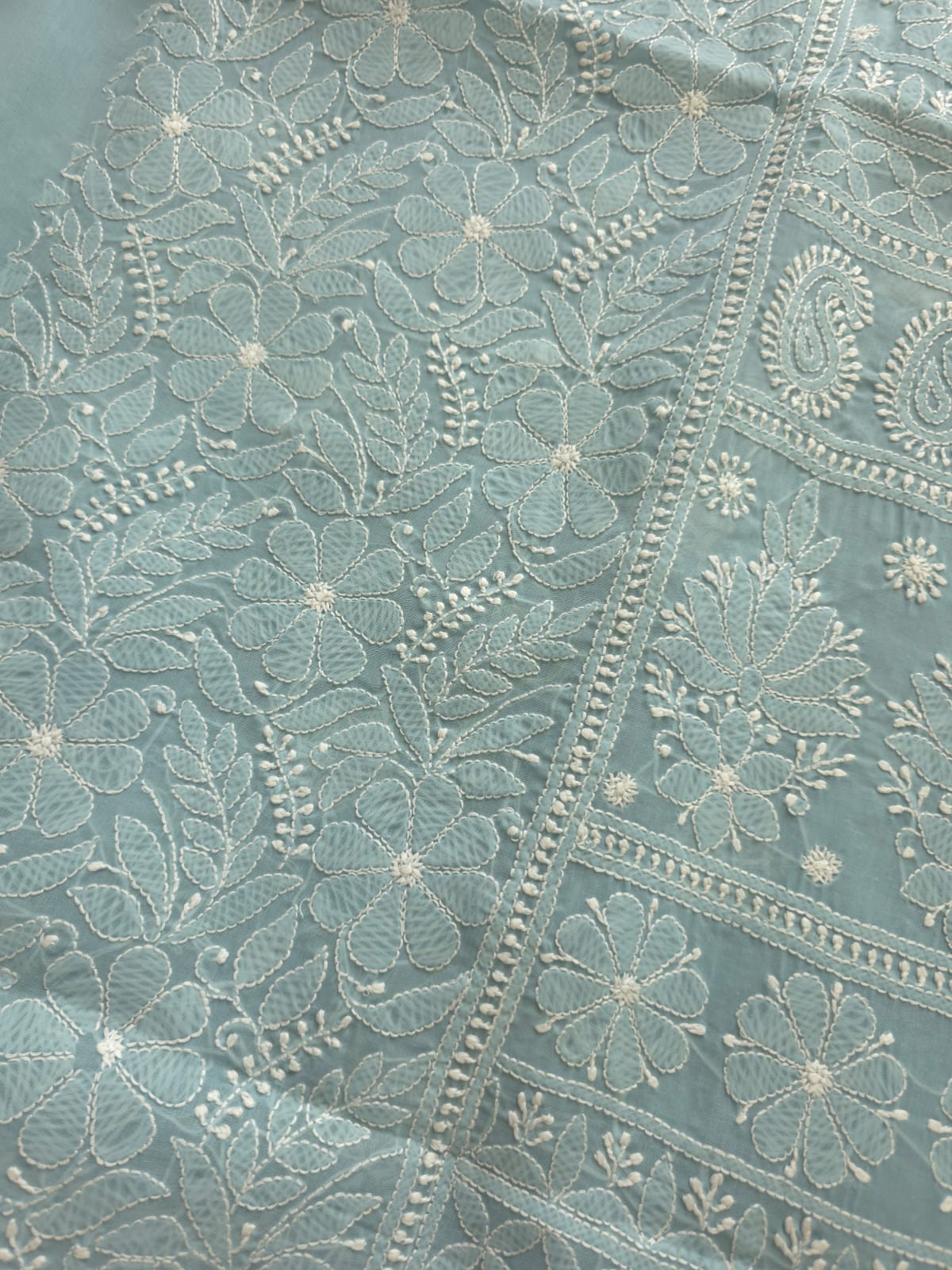 Grey Cotton full set with Fine chikankari Only