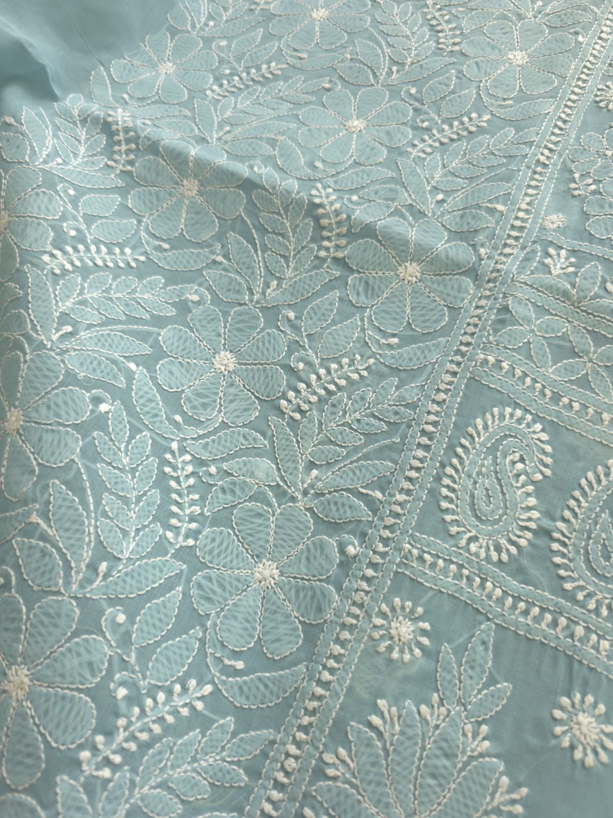 Grey Cotton full set with Fine chikankari Only