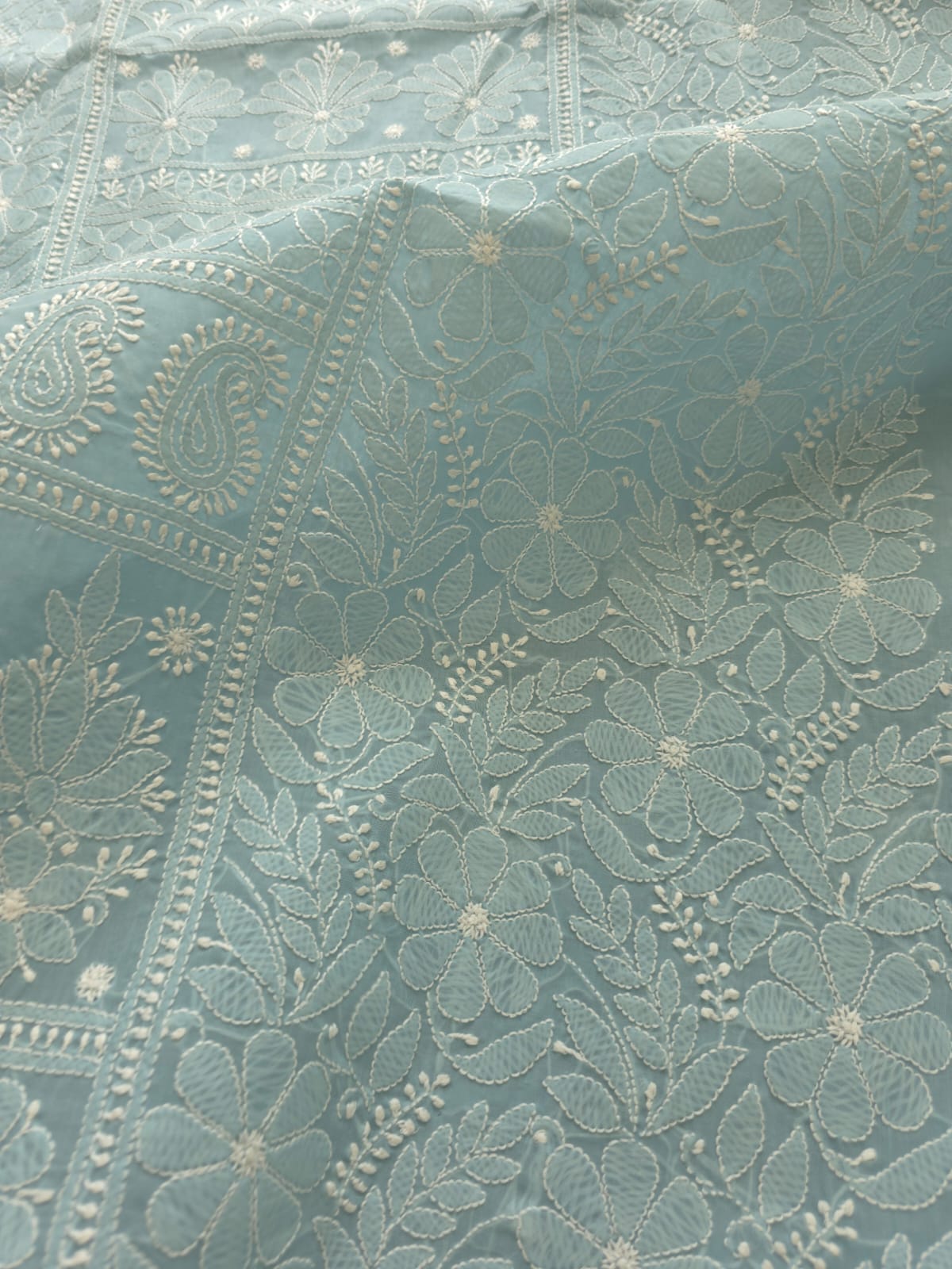 Grey Cotton full set with Fine chikankari Only