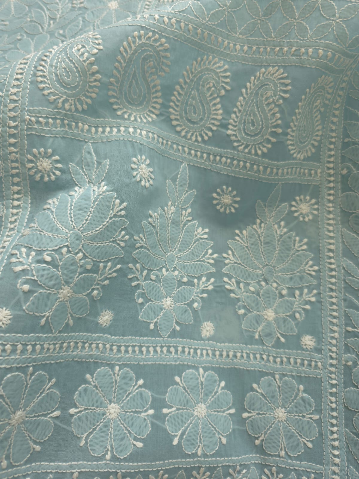 Grey Cotton full set with Fine chikankari Only