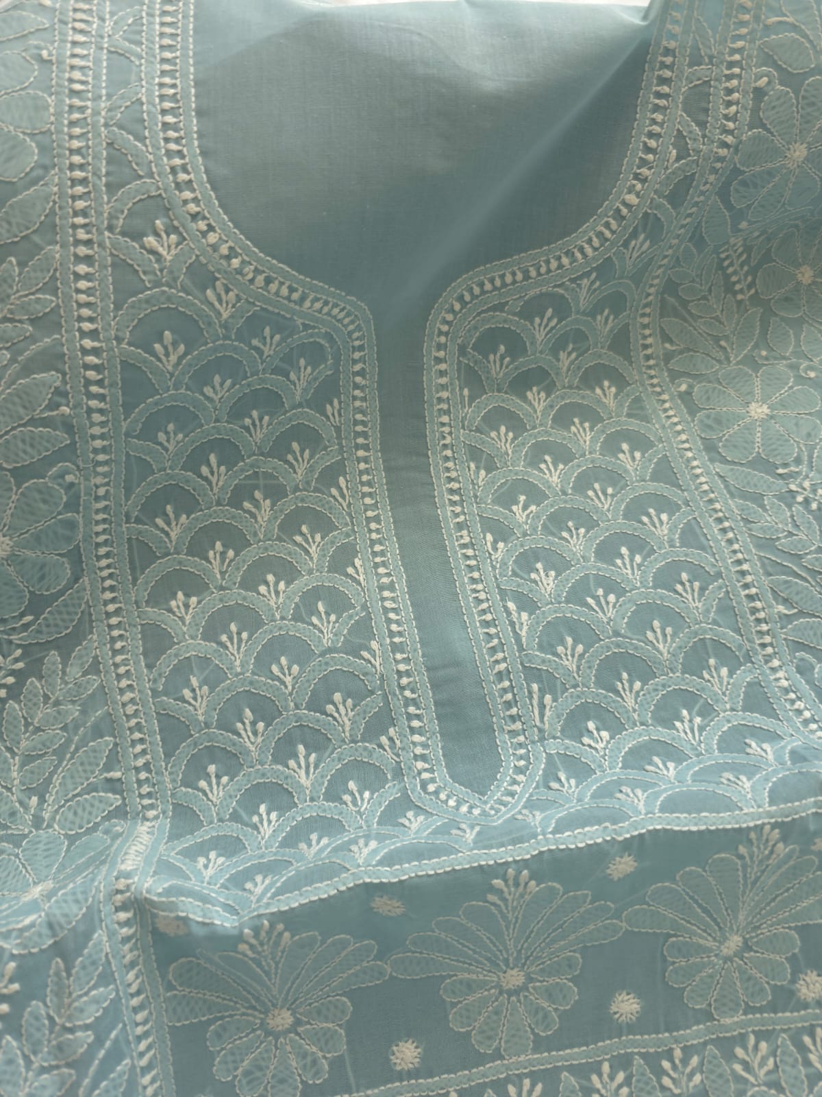 Grey Cotton full set with Fine chikankari Only